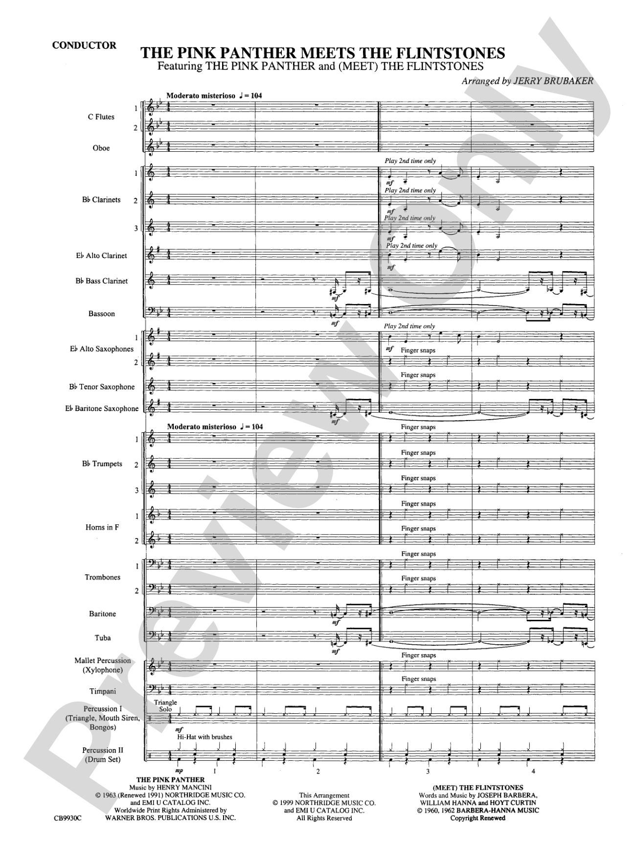 The Pink Panther Meets the Flintstones: Concert Band Conductor Score & Parts