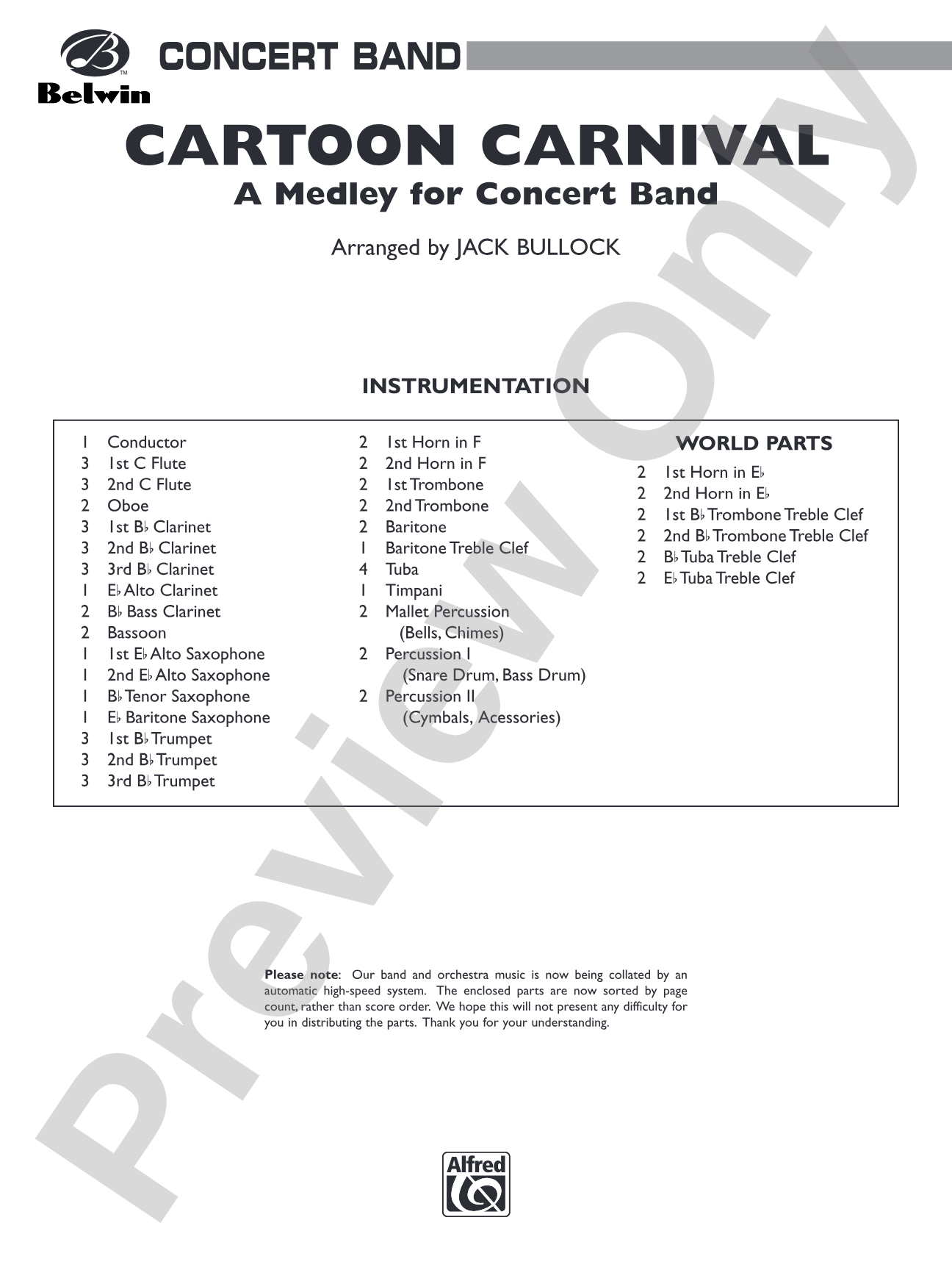 Cartoon Carnival (Medley): Concert Band Conductor Score & Parts