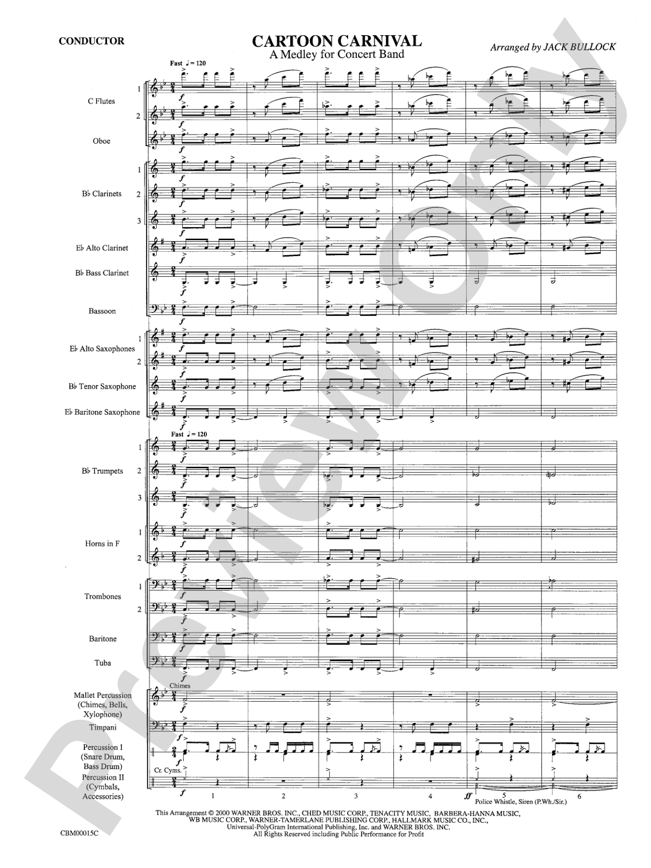 Cartoon Carnival (Medley): Concert Band Conductor Score & Parts