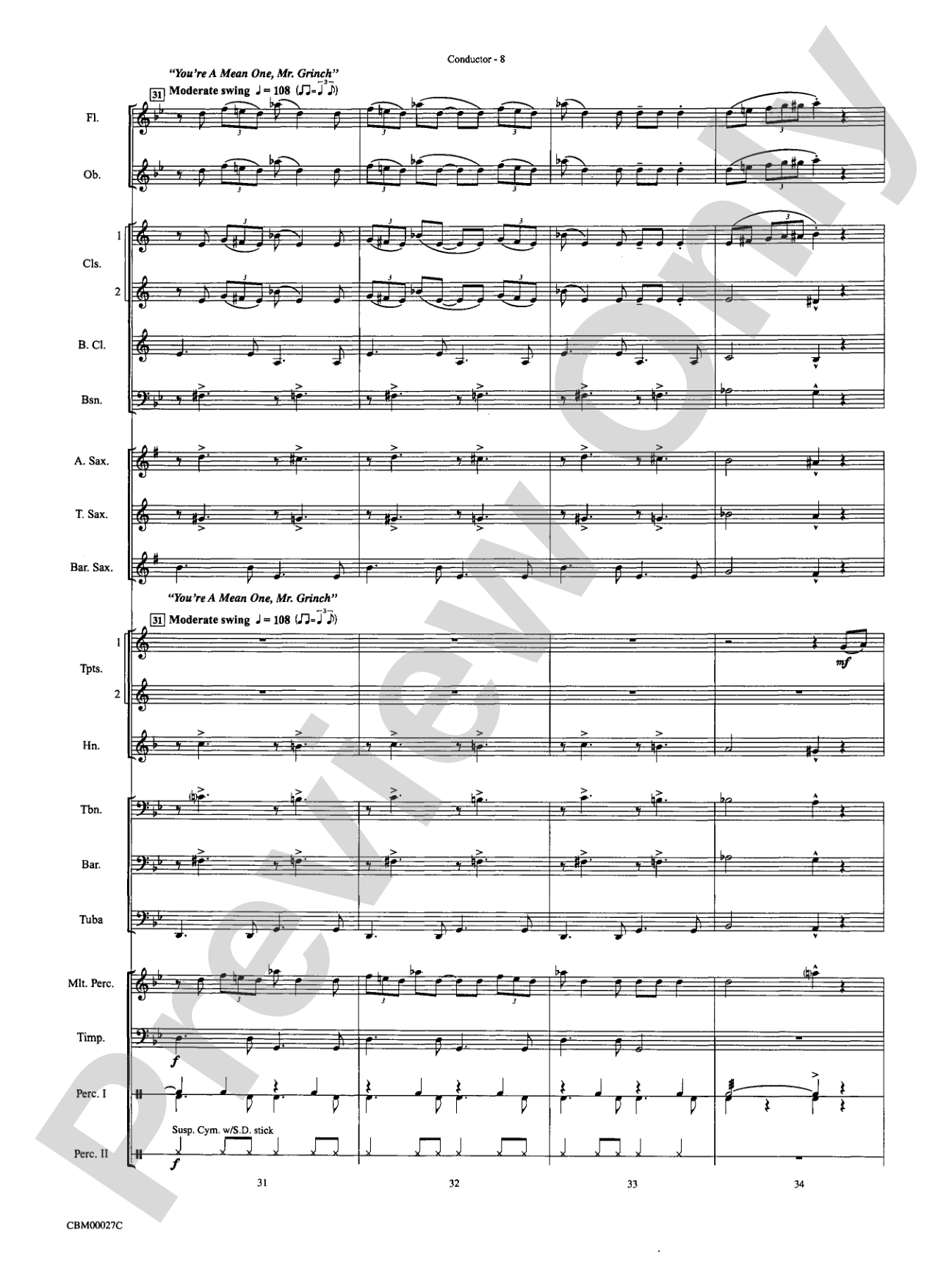 How the Grinch Stole Christmas: Concert Band Conductor Score & Parts