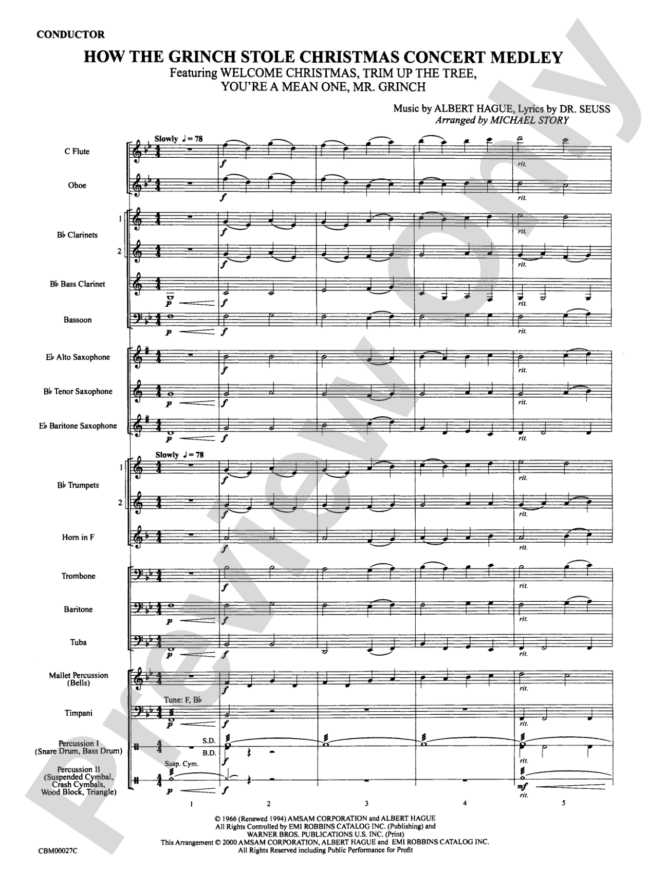 How the Grinch Stole Christmas: Concert Band Conductor Score & Parts