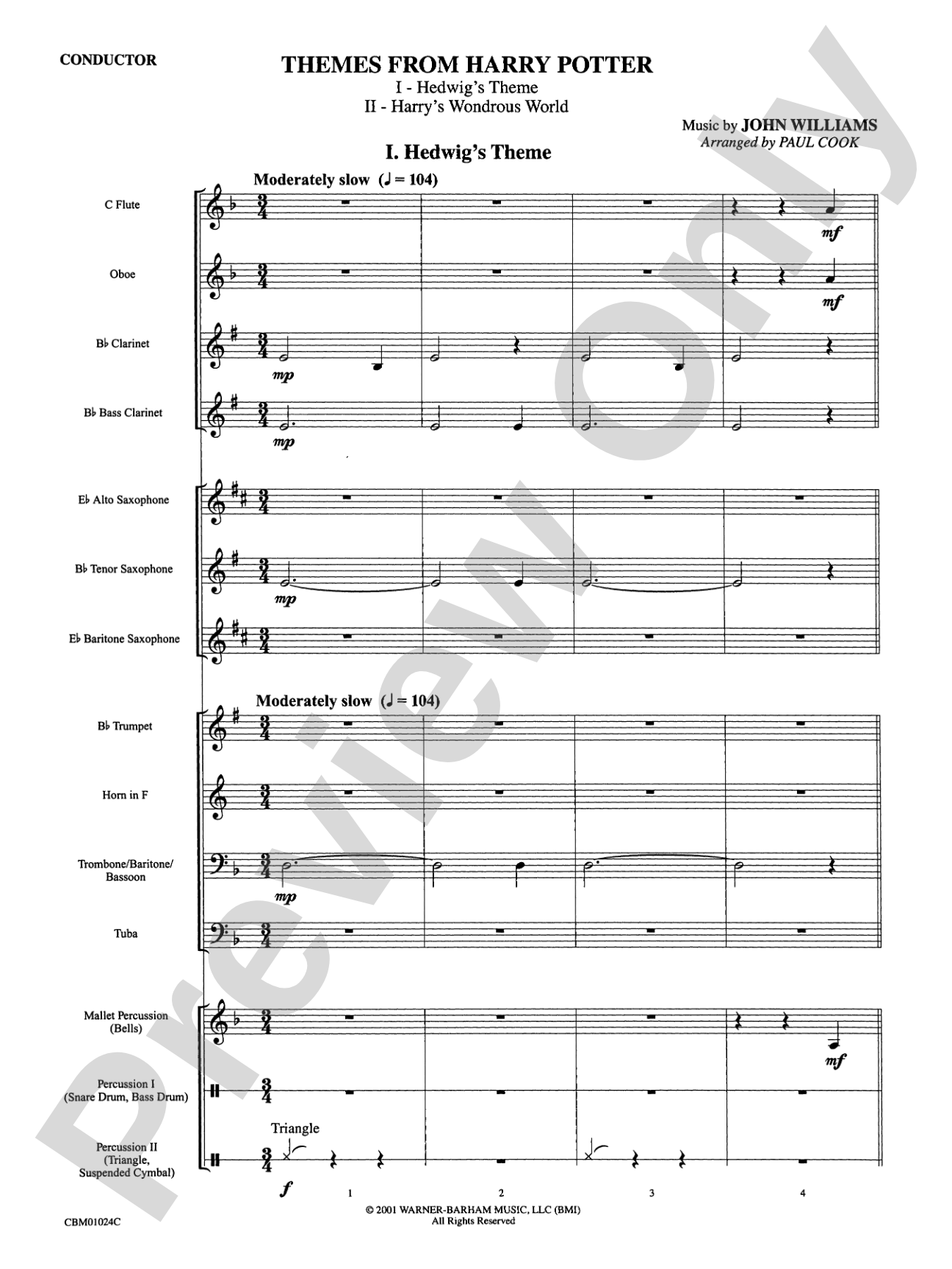 Harry Potter, Themes from: Concert Band Conductor Score & Parts