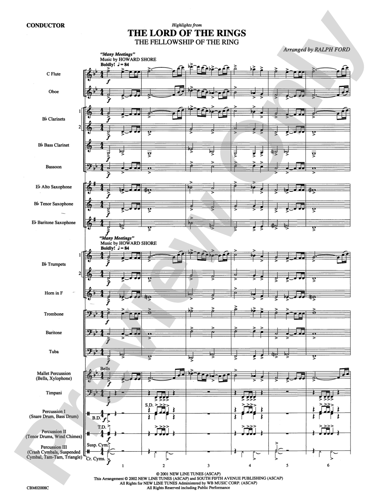 The Lord of the Rings: The Fellowship of the Ring, Highlights from: Concert Band Conductor Score & Parts