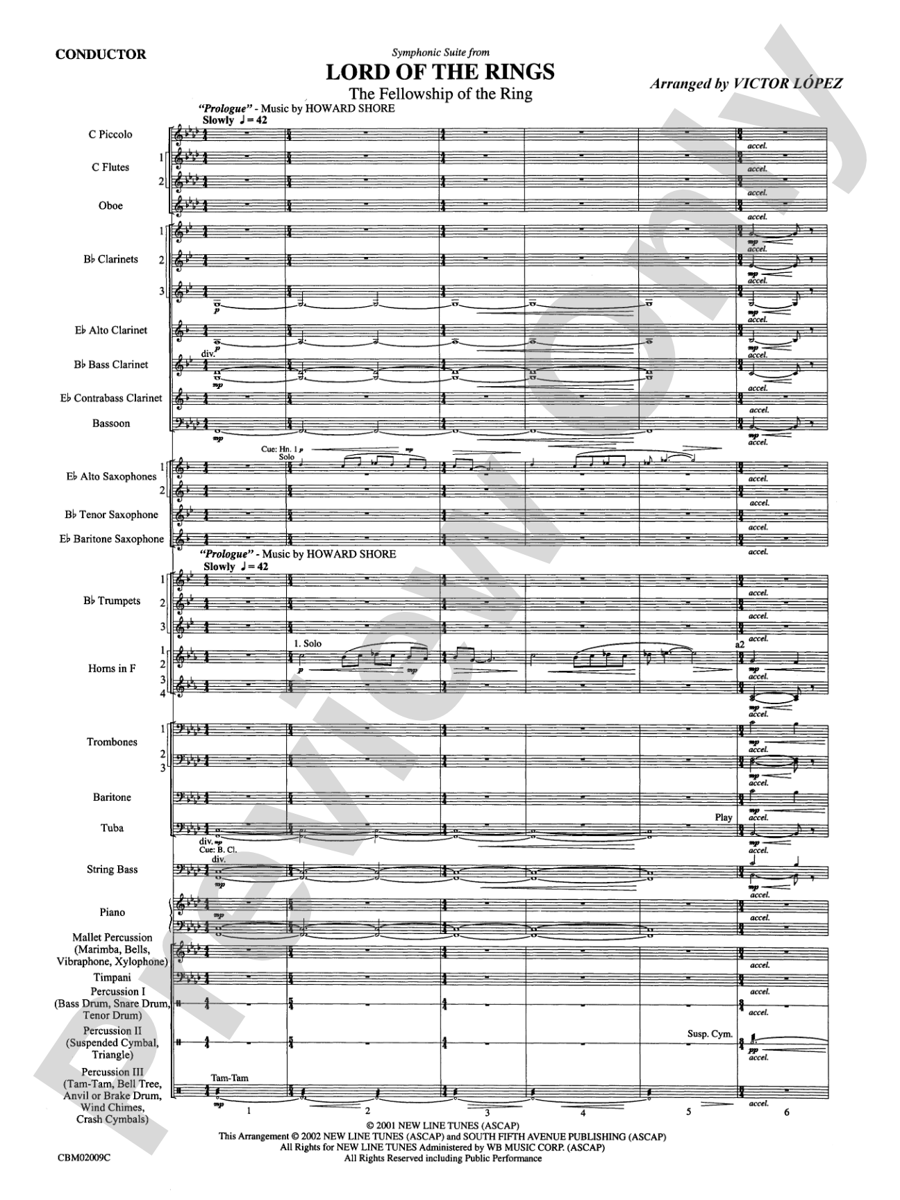 The Lord of the Rings: The Fellowship of the Ring, Symphonic Suite from: Concert Band Conductor Score & Parts