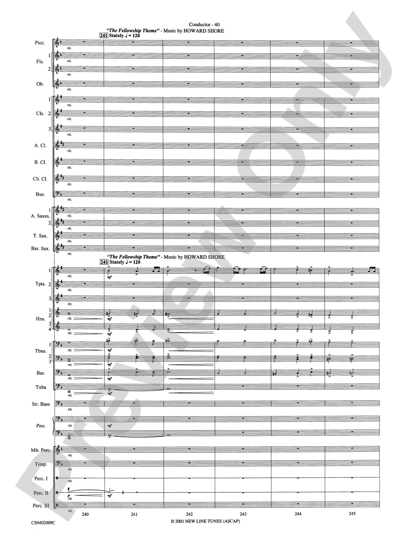 The Lord of the Rings: The Fellowship of the Ring, Symphonic Suite from: Concert Band Conductor Score & Parts