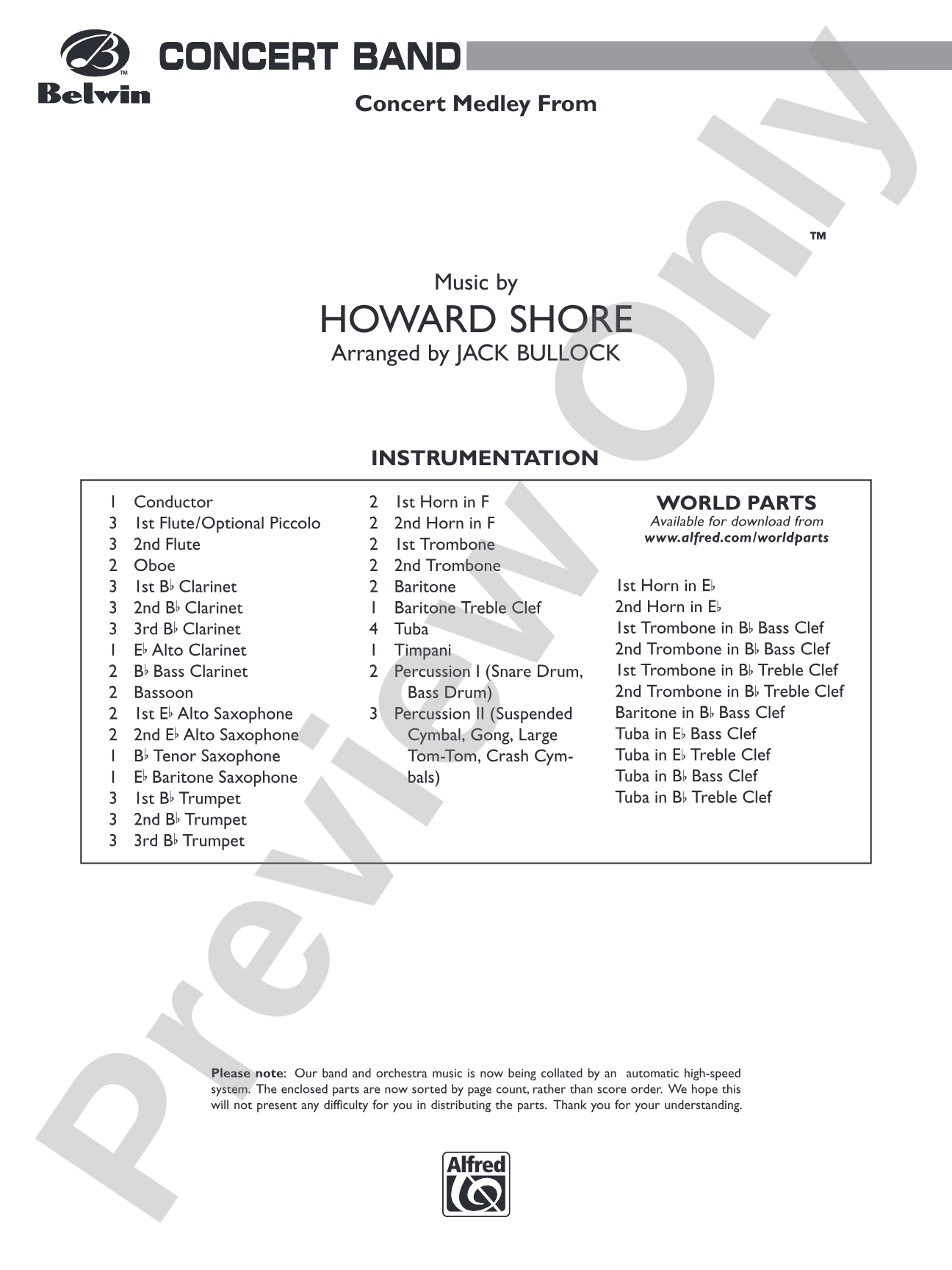 The Lord of the Rings: The Fellowship of the Ring, Concert Medley from: Concert Band Conductor Score & Parts