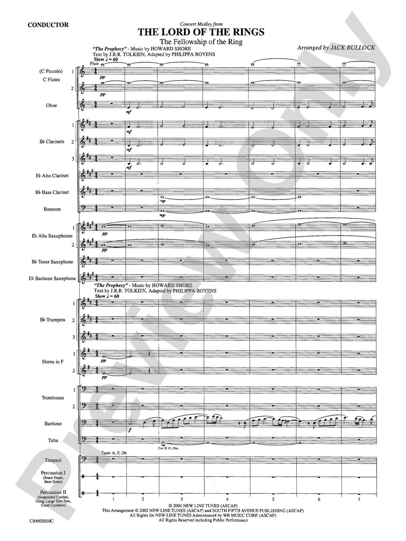 The Lord of the Rings: The Fellowship of the Ring, Concert Medley from: Concert Band Conductor Score & Parts