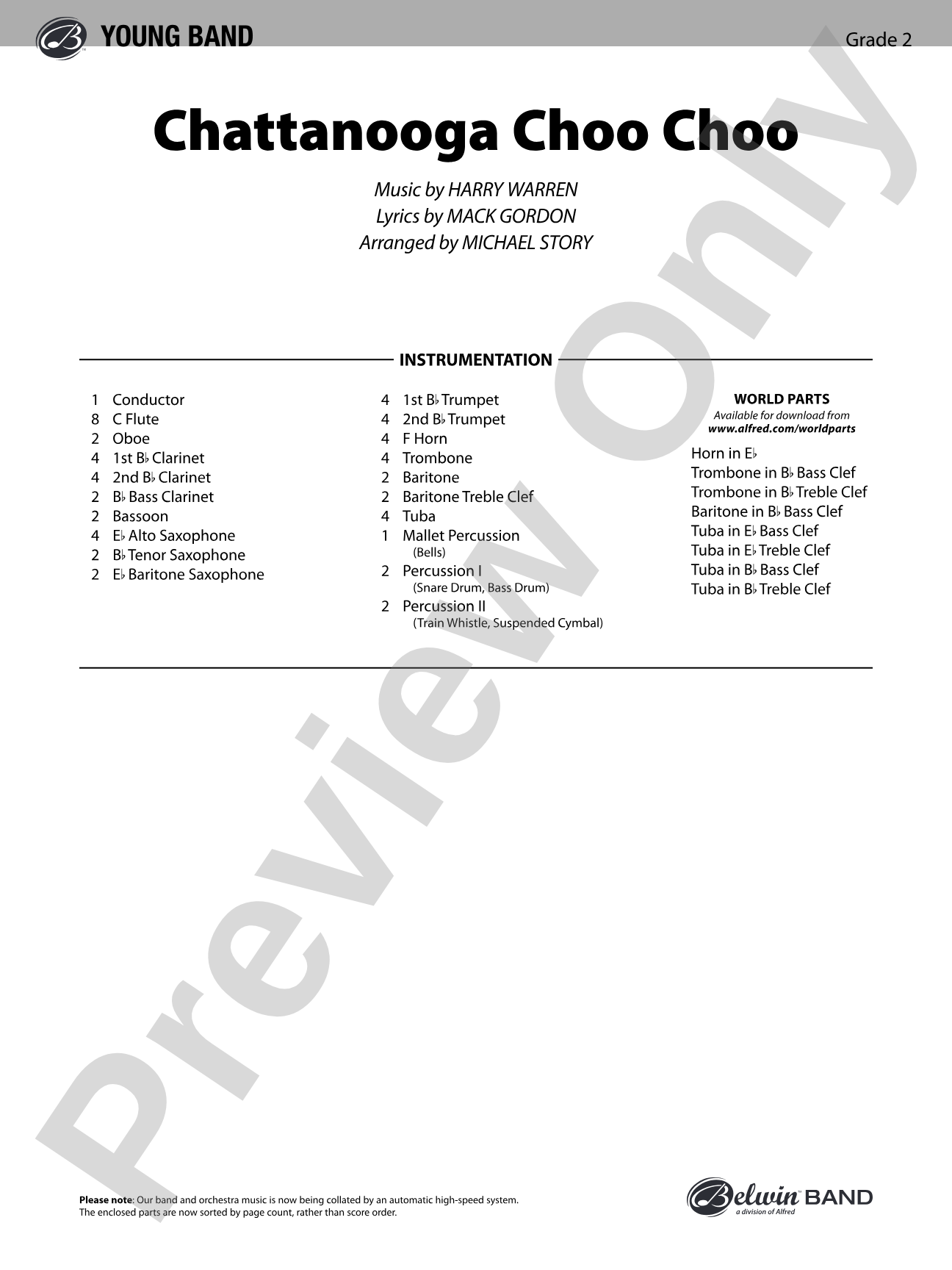 Chattanooga Choo Choo: Concert Band Conductor Score & Parts