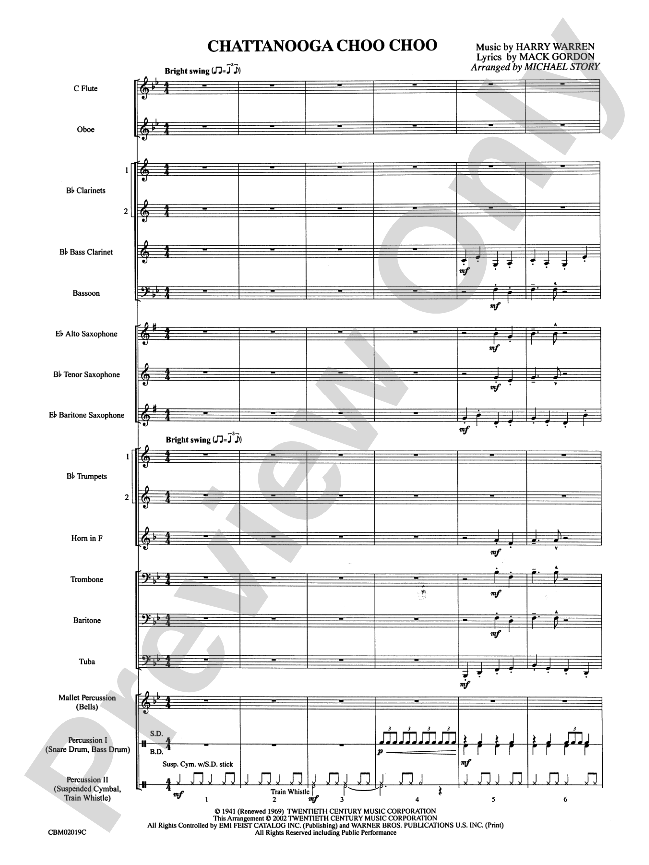 Chattanooga Choo Choo: Concert Band Conductor Score & Parts