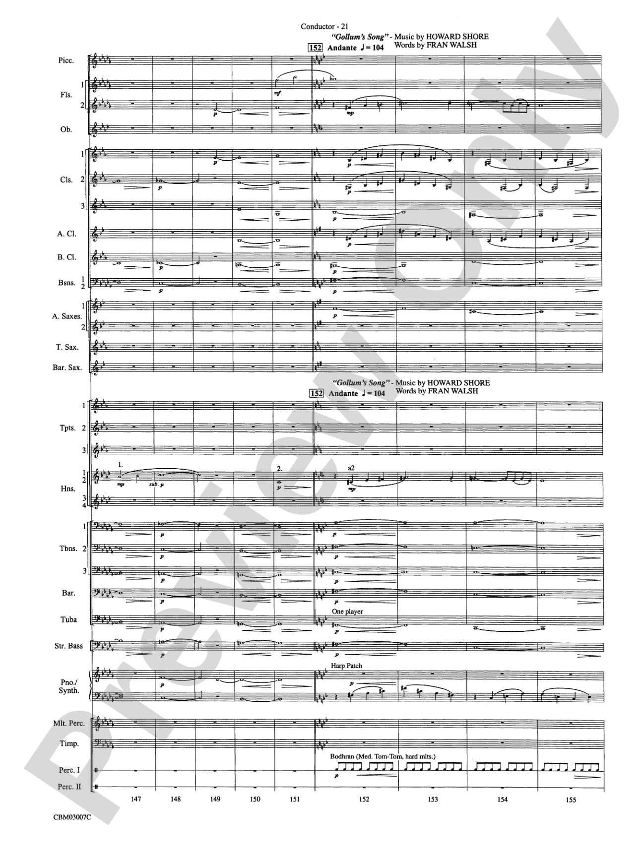 The Lord of the Rings: The Two Towers, Symphonic Suite from: Concert Band Conductor Score & Parts