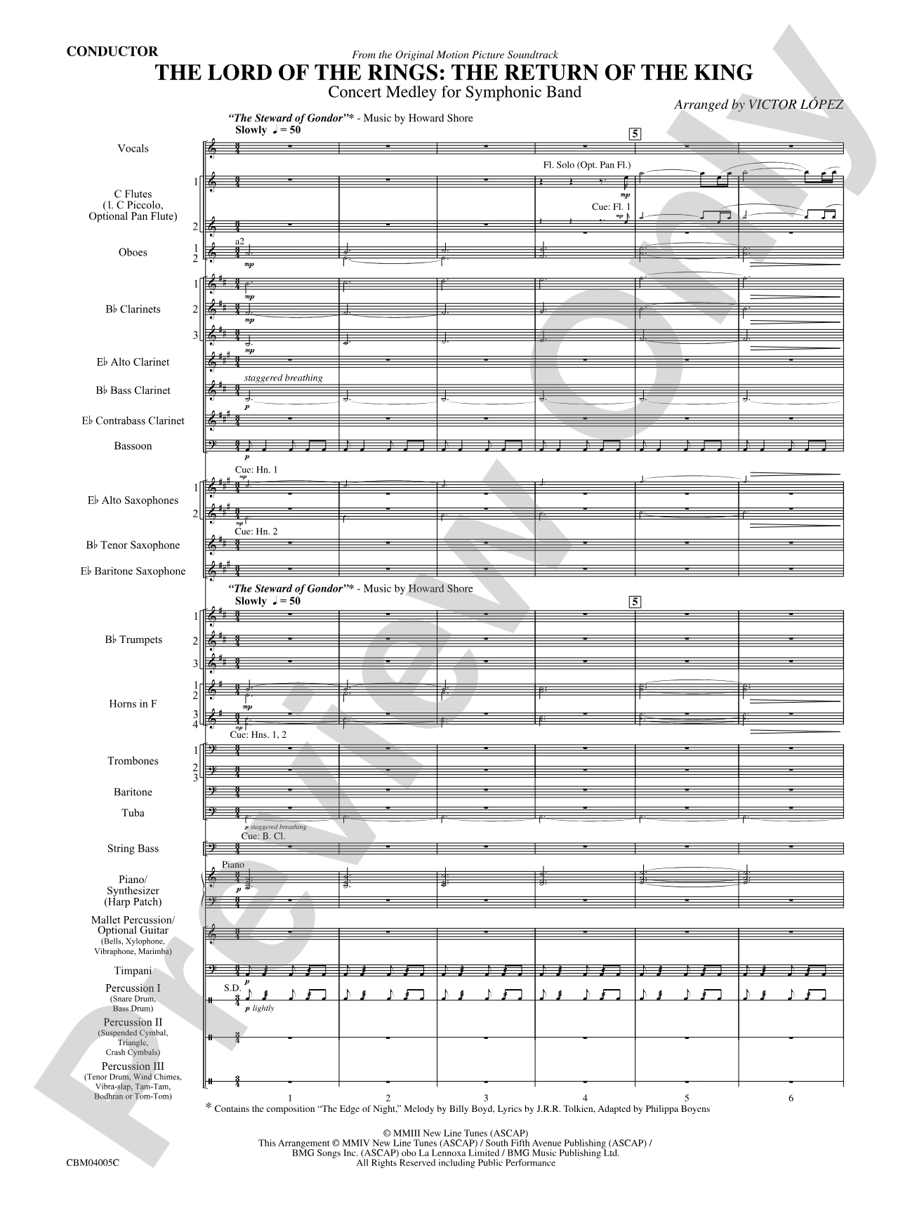 The Lord of the Rings: The Return of the King, Symphonic Suite from: Concert Band Conductor Score & Parts