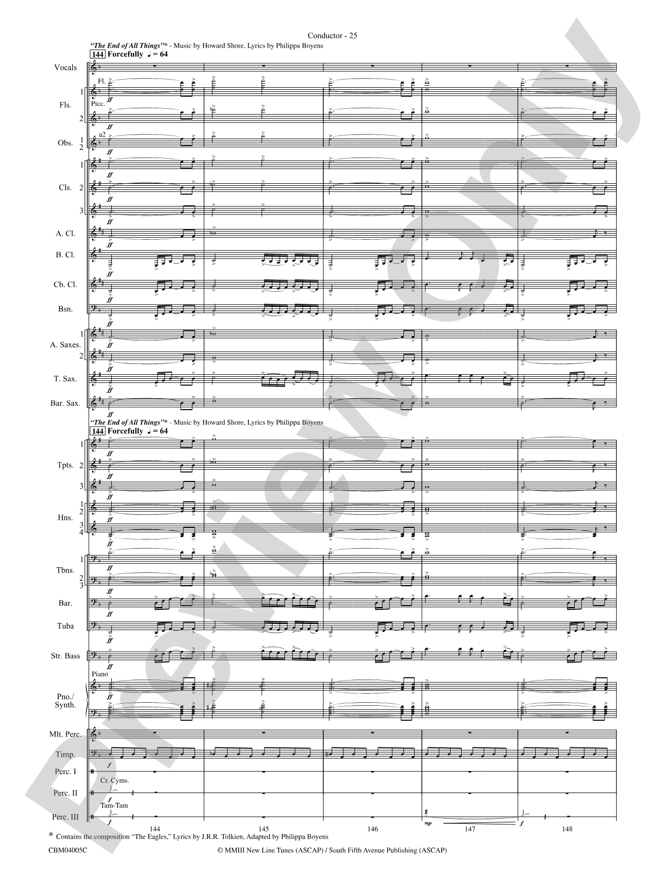 The Lord of the Rings: The Return of the King, Symphonic Suite from: Concert Band Conductor Score & Parts