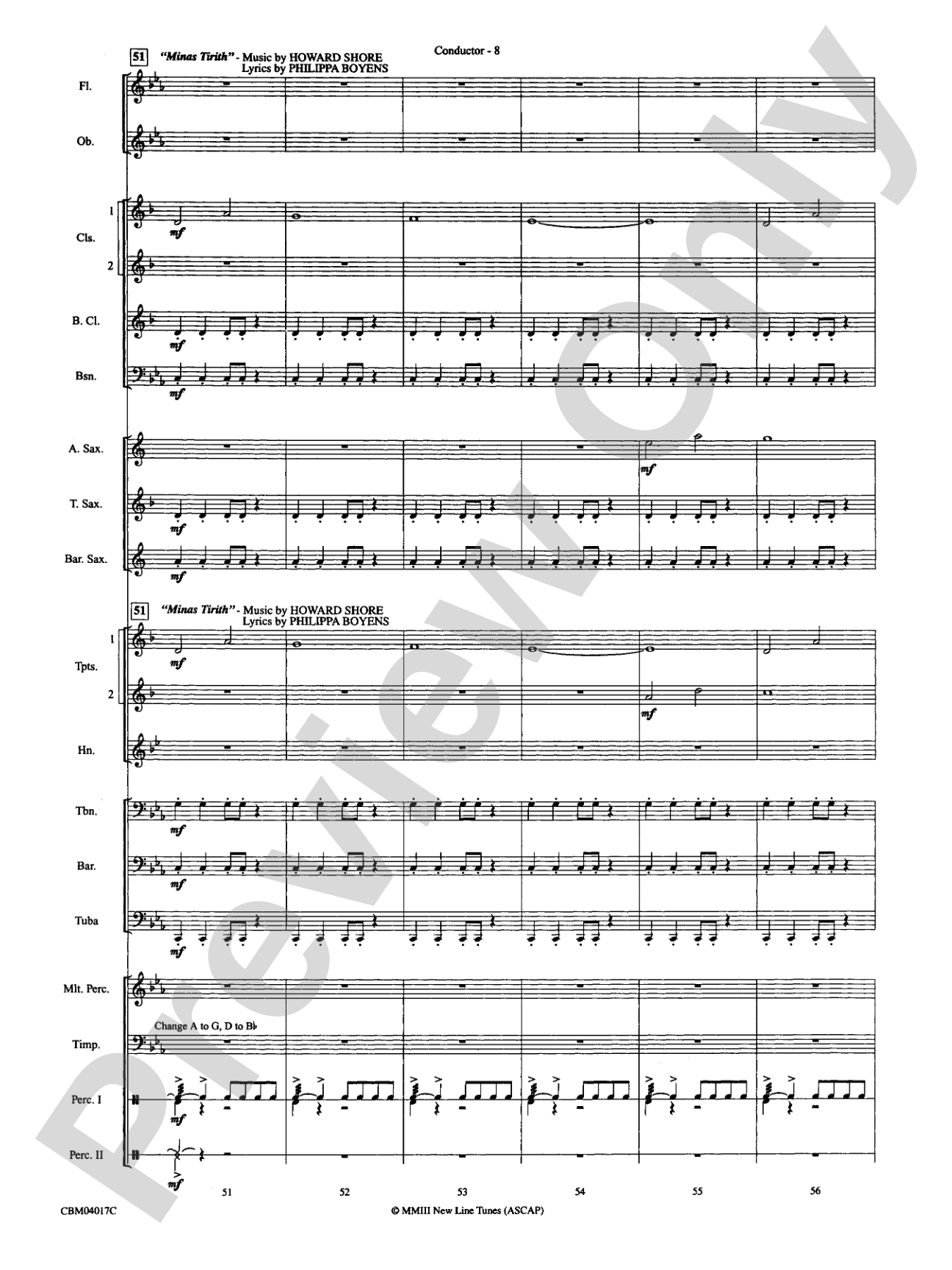 The Lord of the Rings: The Return of the King, Selections from: Concert Band Conductor Score & Parts