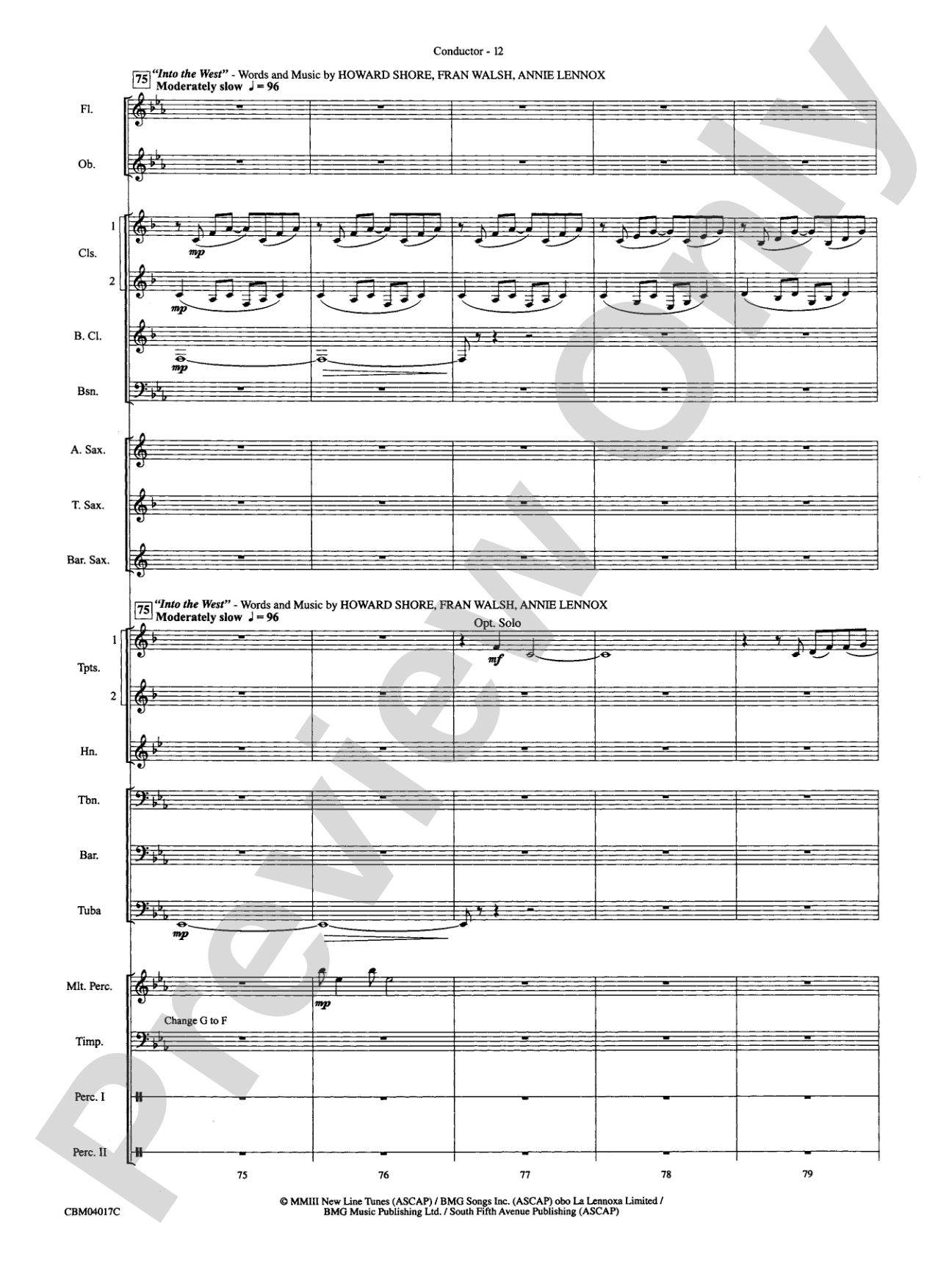 The Lord of the Rings: The Return of the King, Selections from: Concert Band Conductor Score & Parts