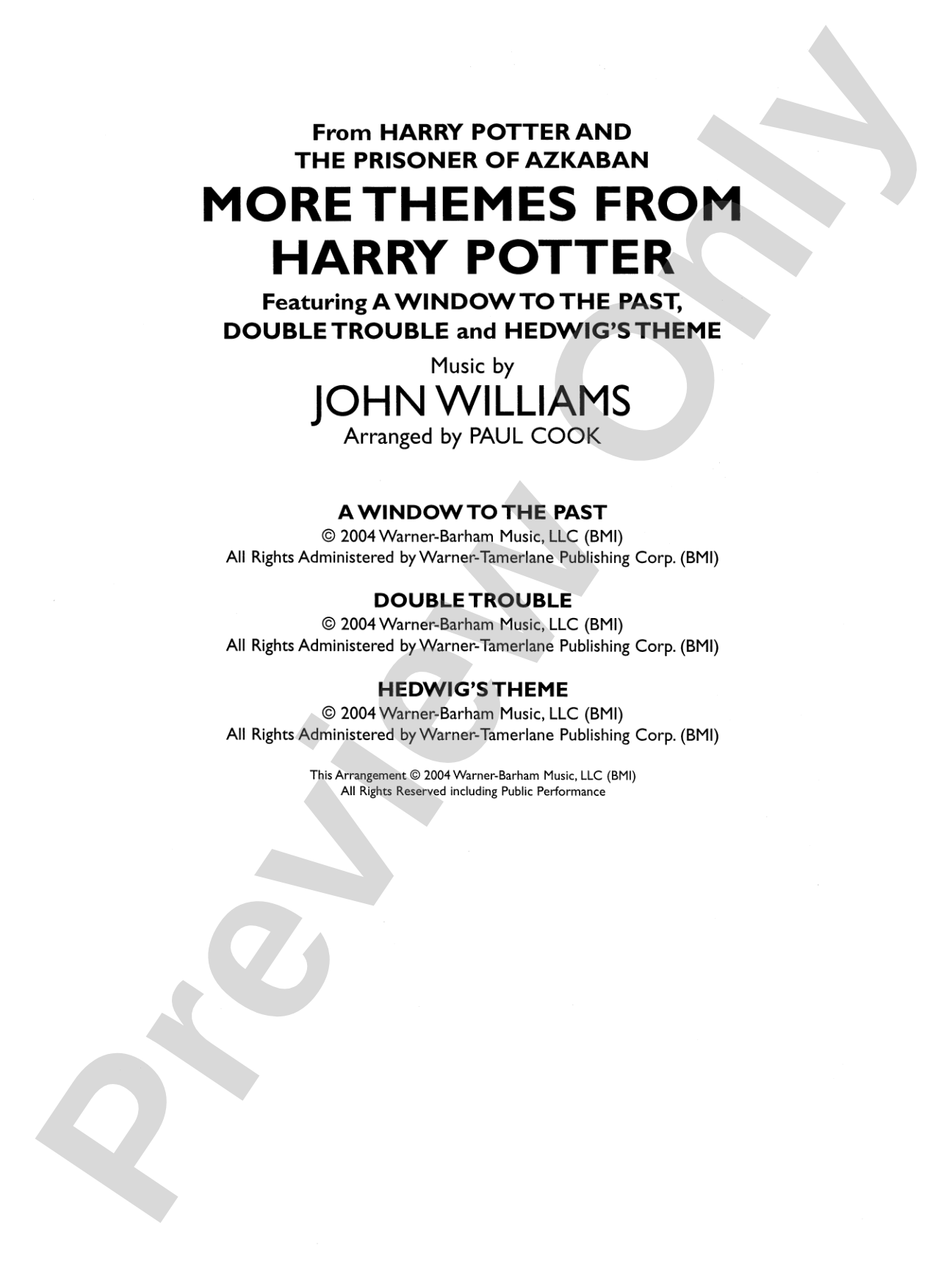 Harry Potter and the Prisoner of Azkaban, More Themes from: Concert Band Conductor Score & Parts