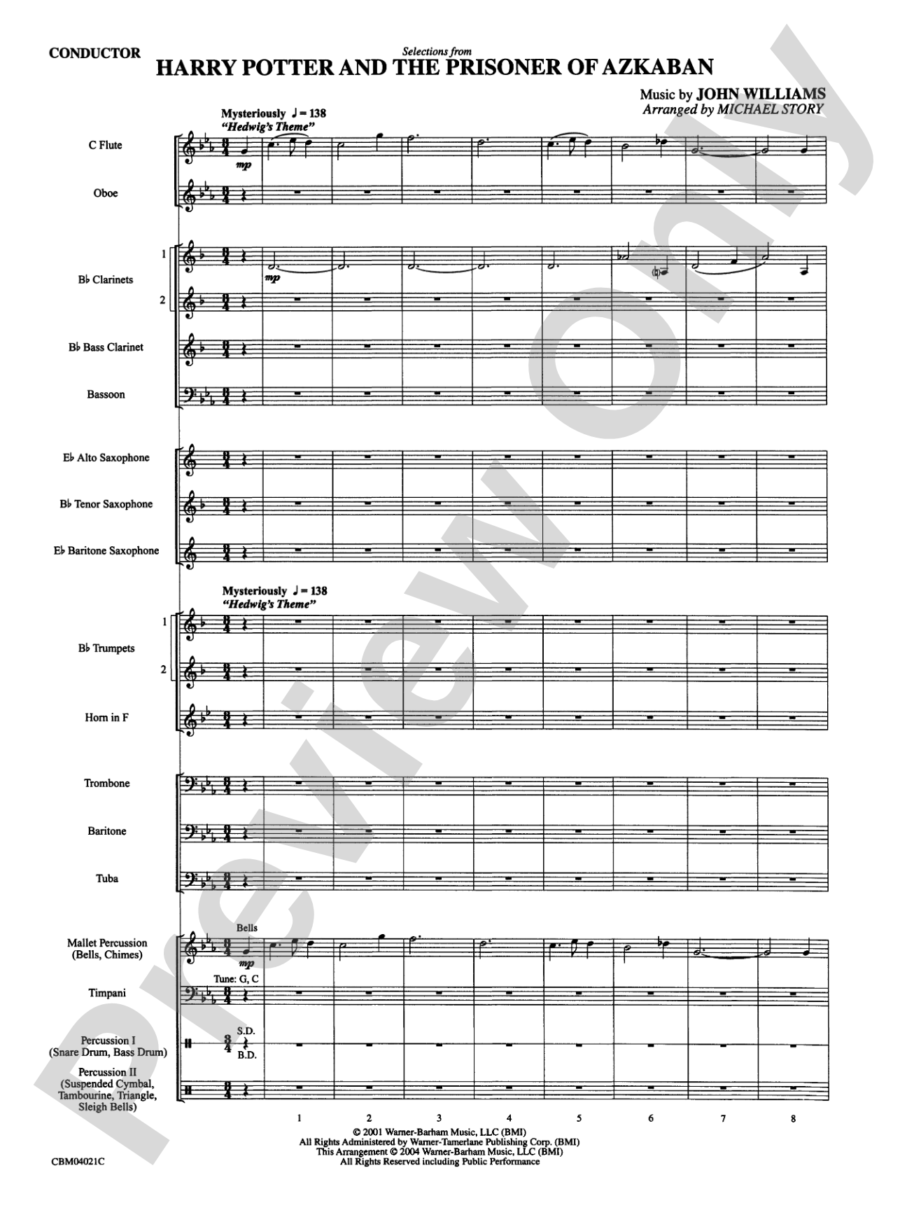 Harry Potter and the Prisoner of Azkaban, Selections from: Concert Band Conductor Score & Parts
