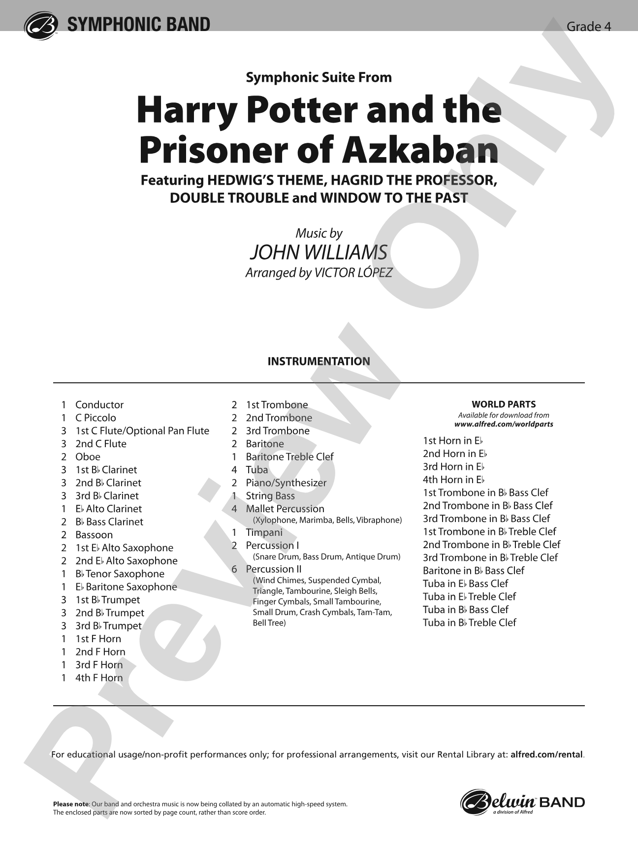 Harry Potter and the Prisoner of Azkaban, Symphonic Suite from: Concert Band Conductor Score & Parts