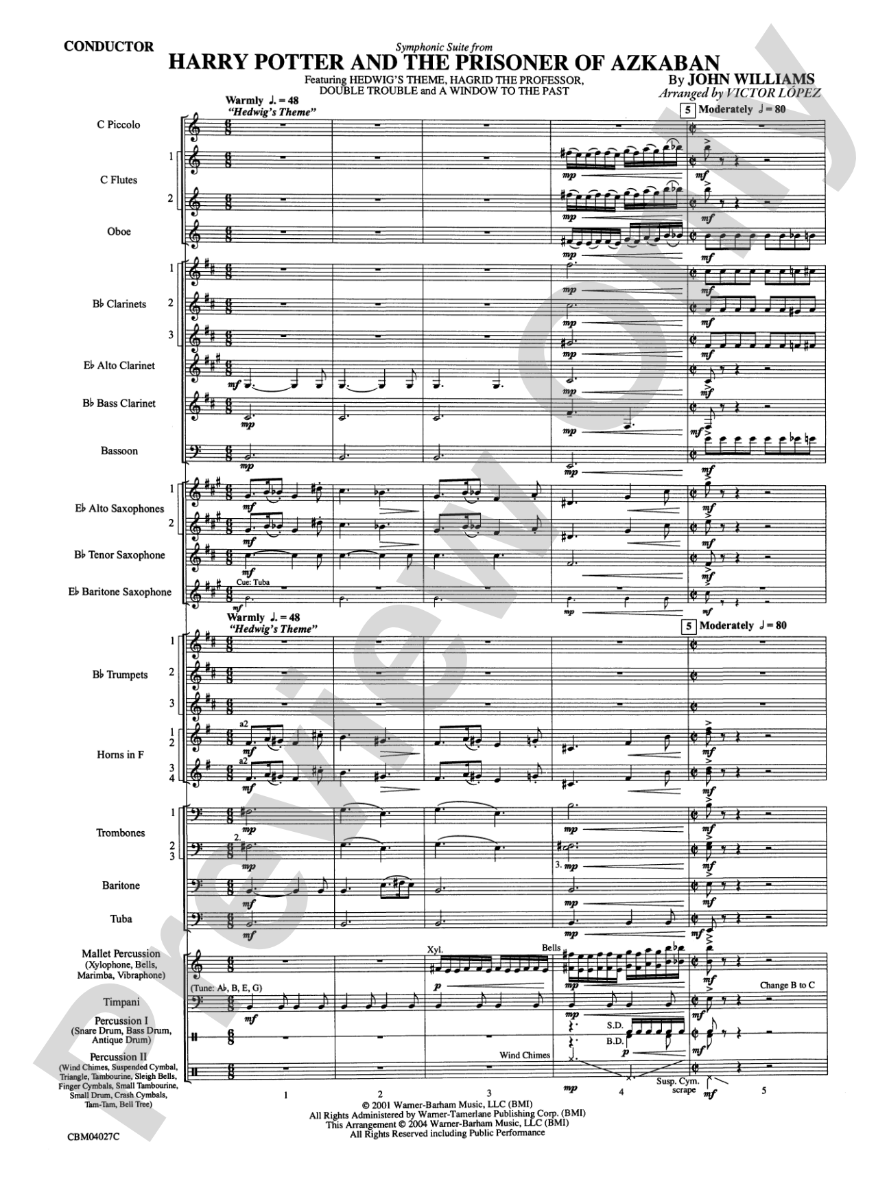 Harry Potter and the Prisoner of Azkaban, Symphonic Suite from: Concert Band Conductor Score & Parts
