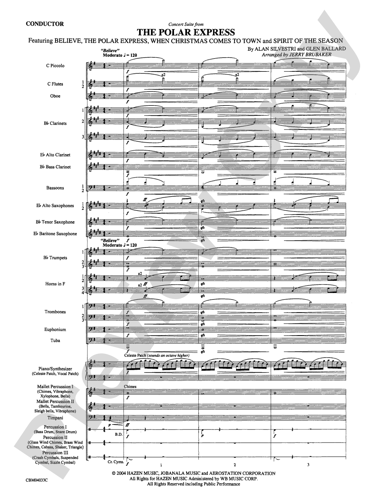 The Polar Express, Concert Suite from: Concert Band Conductor Score & Parts