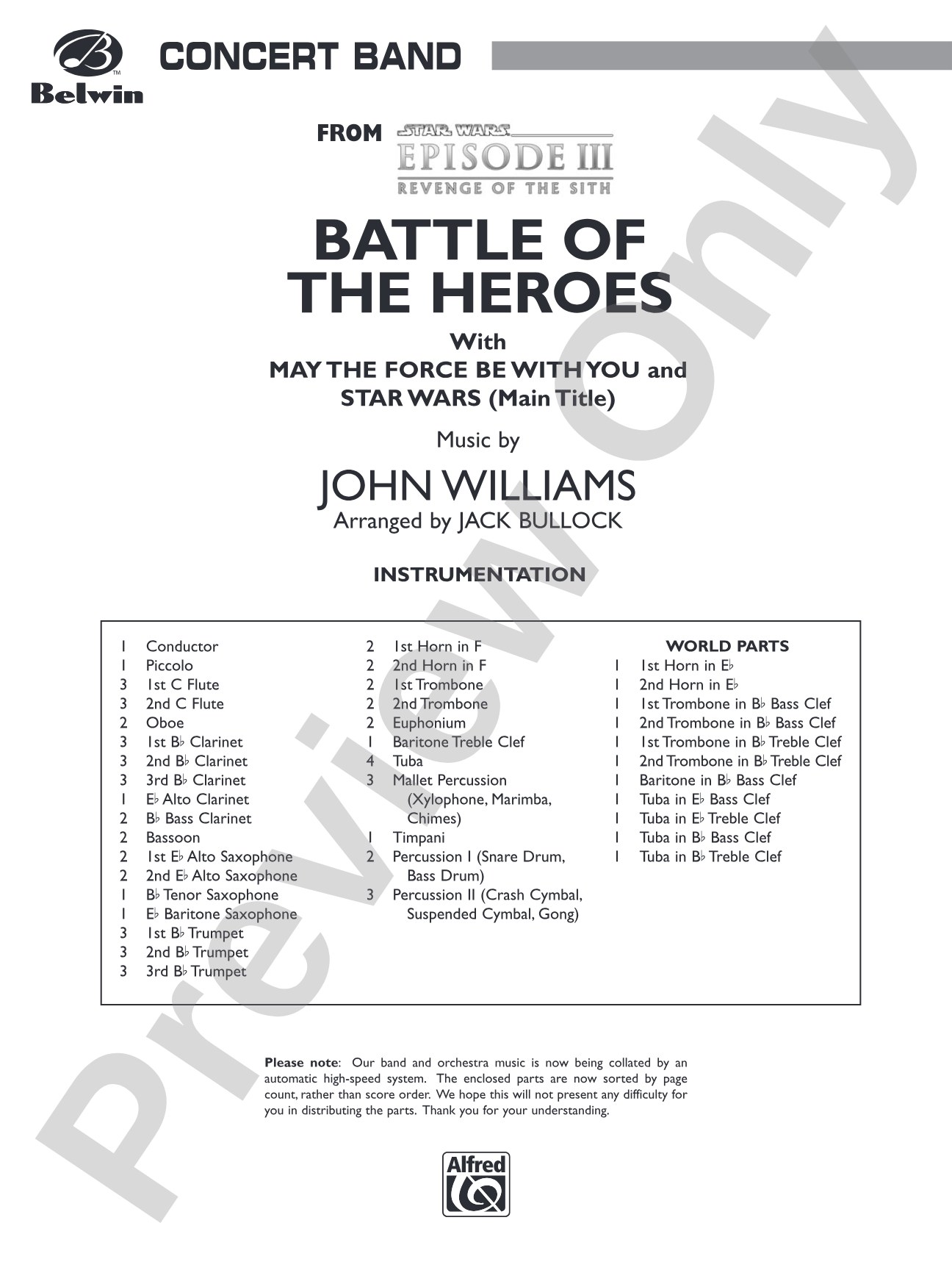The Battle of the Heroes (from Star Wars®: Episode III Revenge of the Sith): Concert Band Conductor Score & Parts