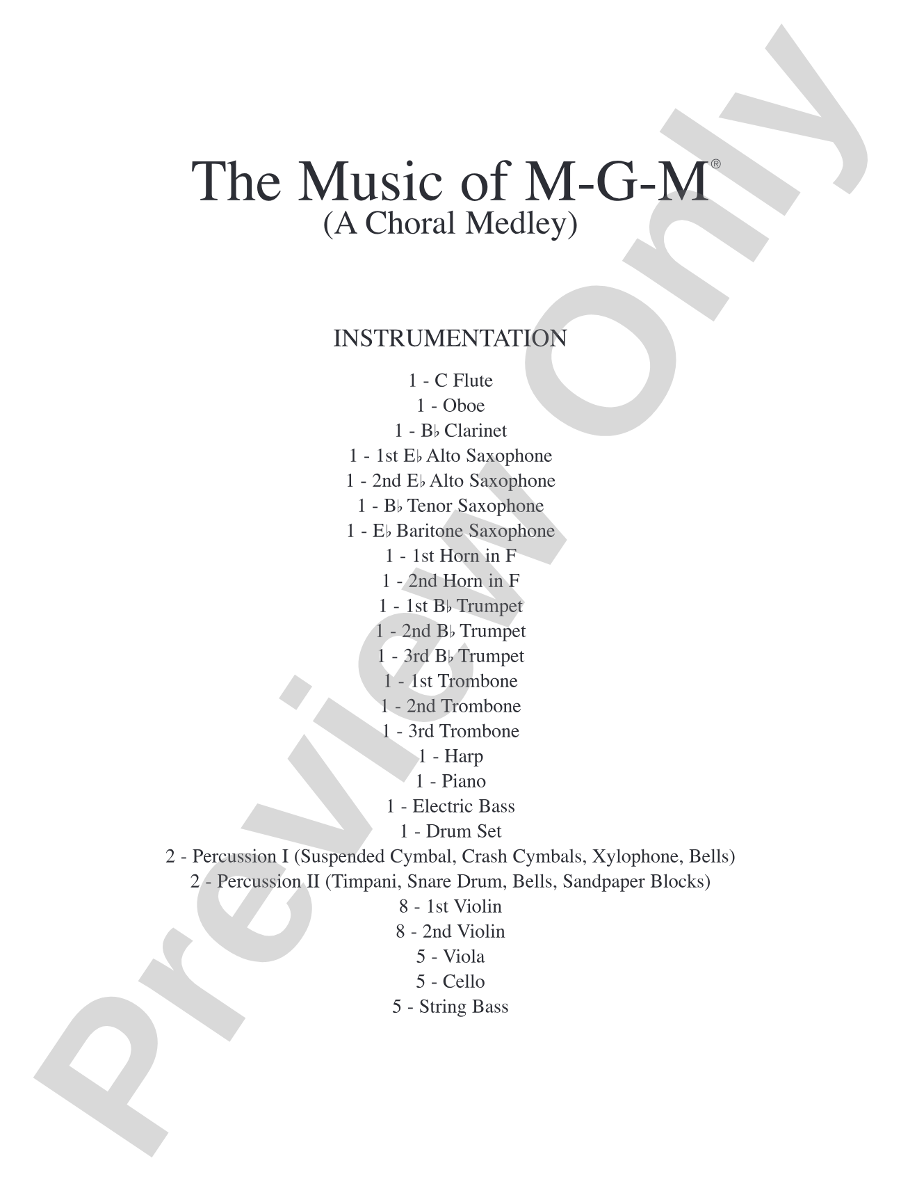 The Music of M-G-M (A Choral Medley): Score