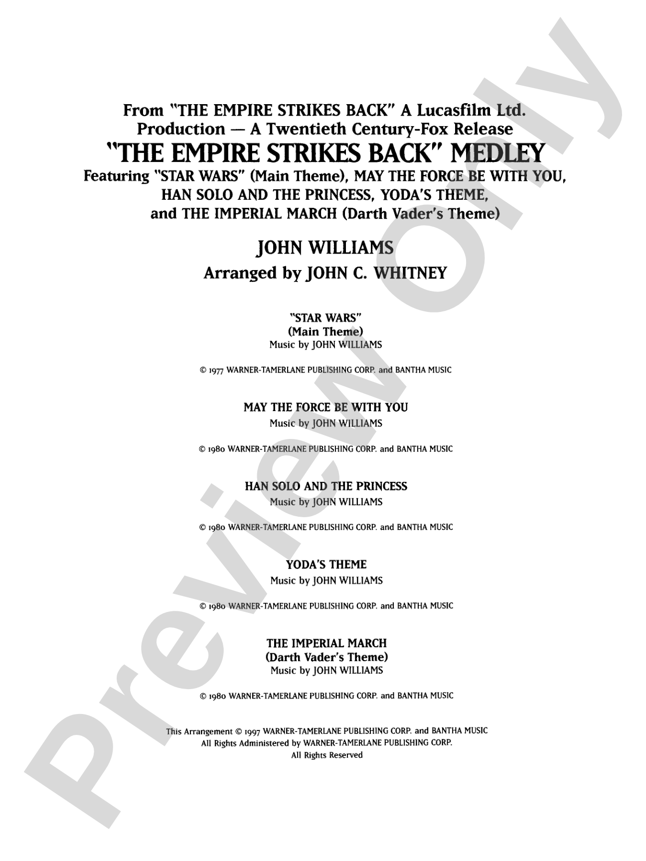 The Empire Strikes Back Medley: Full Orchestra Conductor Score & Parts