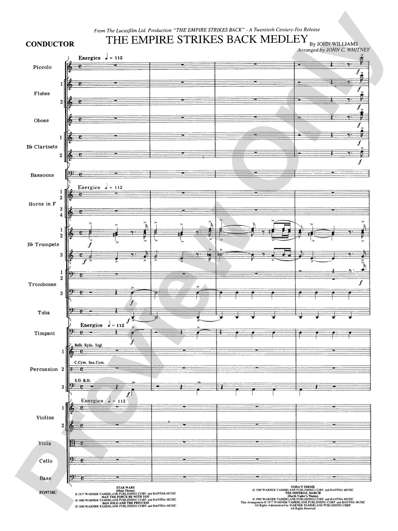 The Empire Strikes Back Medley: Full Orchestra Conductor Score & Parts