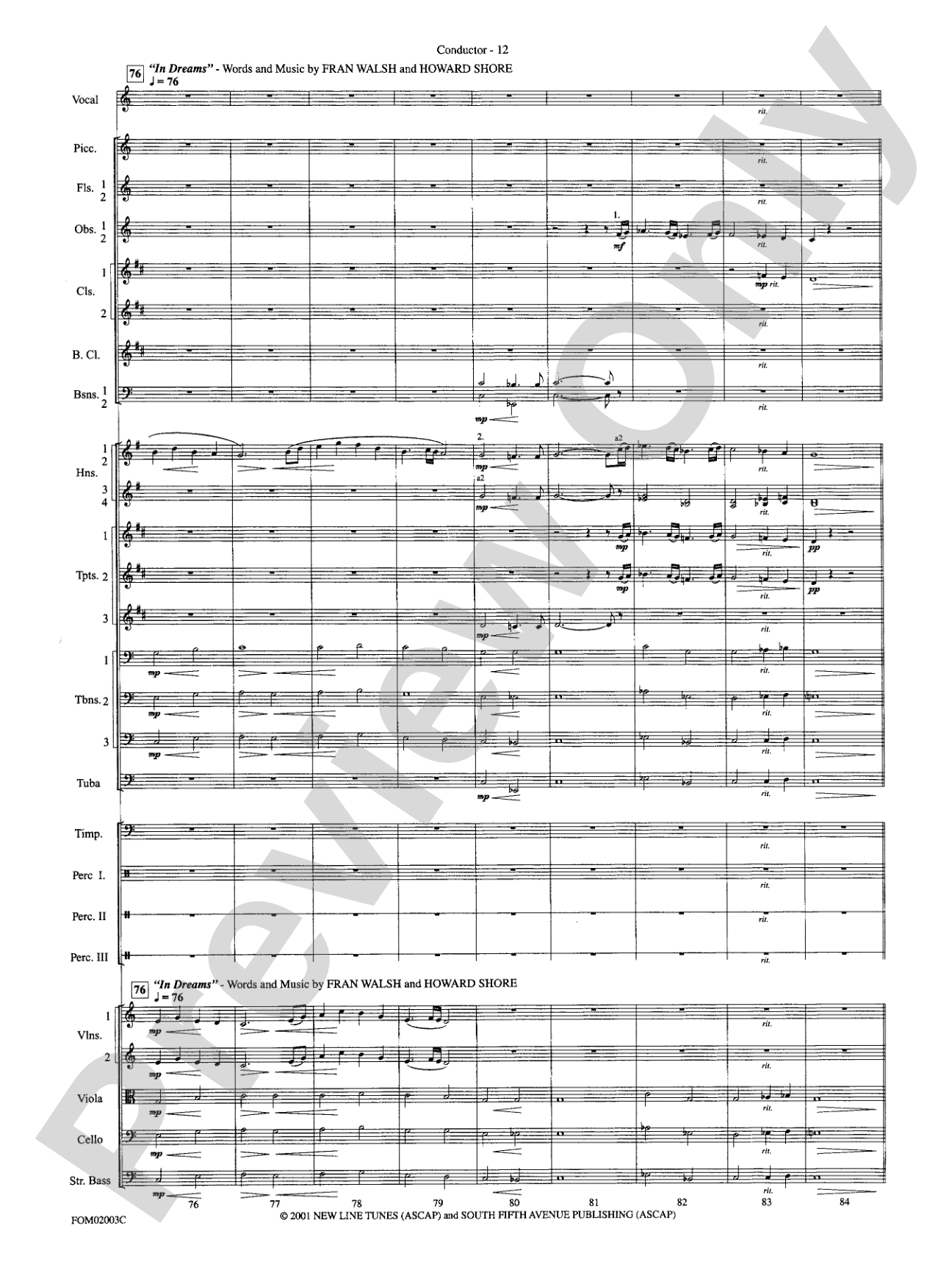 The Lord of the Rings: The Fellowship of the Ring, Symphonic Suite from: Full Orchestra Conductor Score & Parts