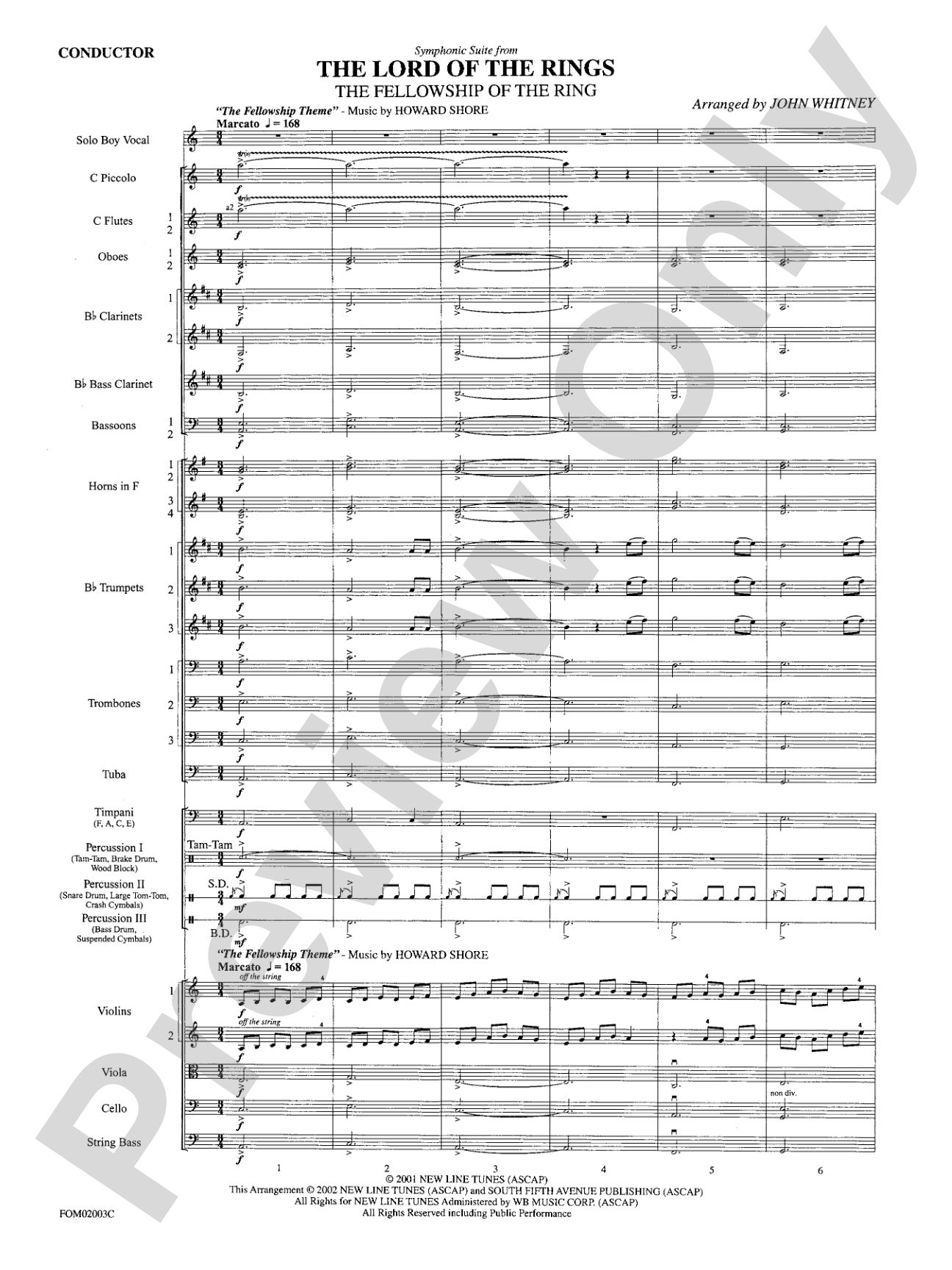 The Lord of the Rings: The Fellowship of the Ring, Symphonic Suite from: Full Orchestra Conductor Score & Parts
