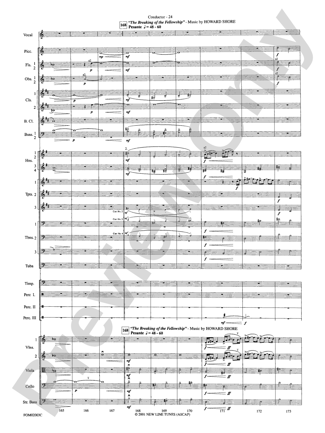 The Lord of the Rings: The Fellowship of the Ring, Symphonic Suite from: Full Orchestra Conductor Score & Parts