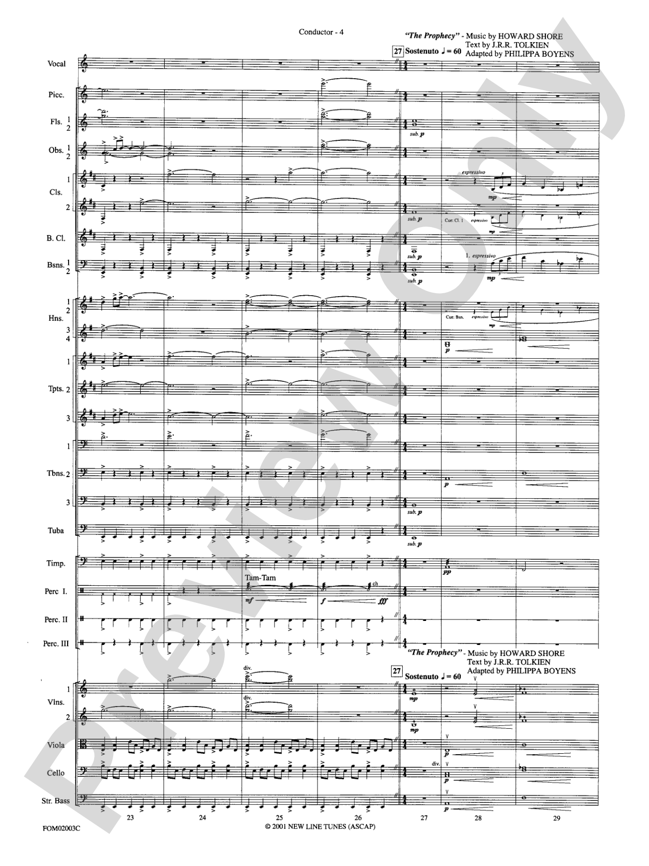 The Lord of the Rings: The Fellowship of the Ring, Symphonic Suite from: Full Orchestra Conductor Score & Parts