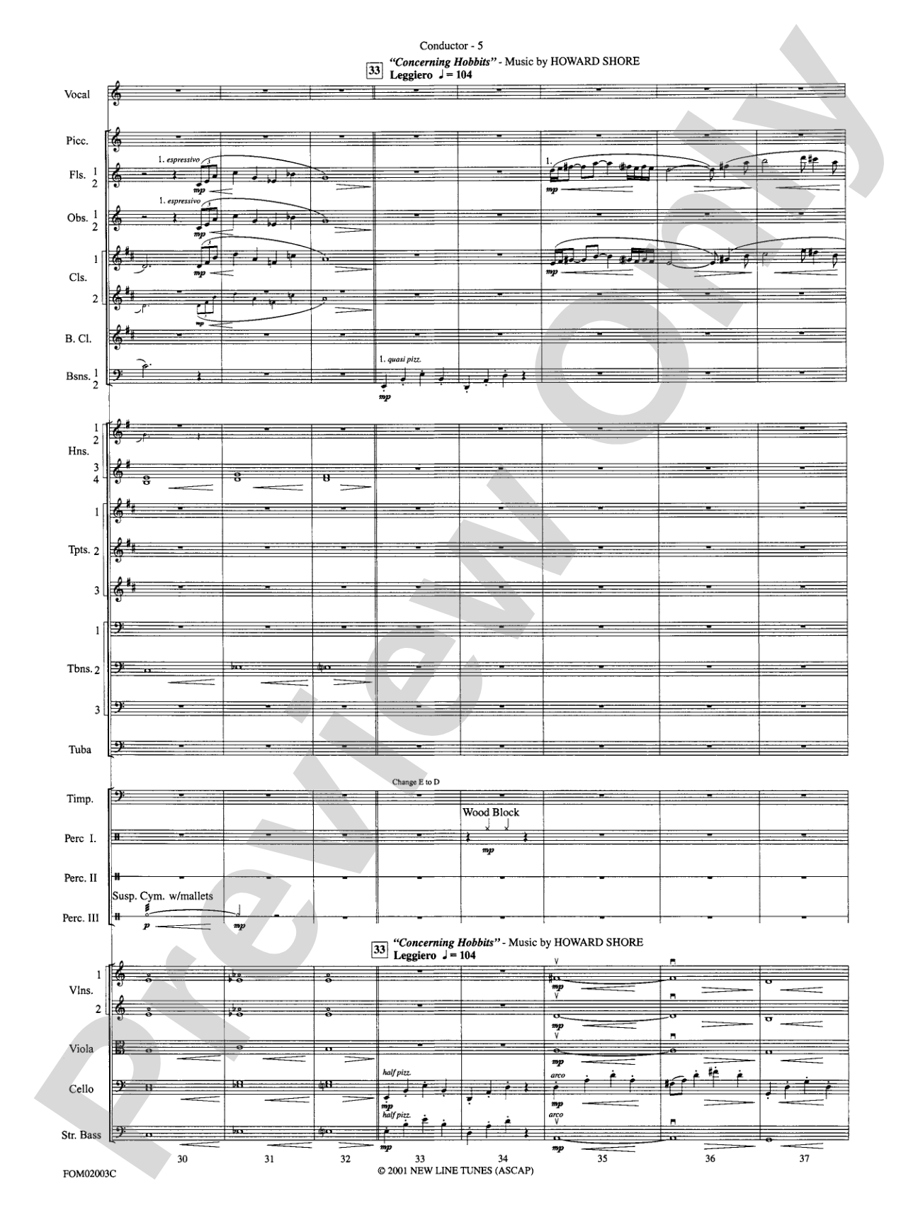 The Lord of the Rings: The Fellowship of the Ring, Symphonic Suite from: Full Orchestra Conductor Score & Parts