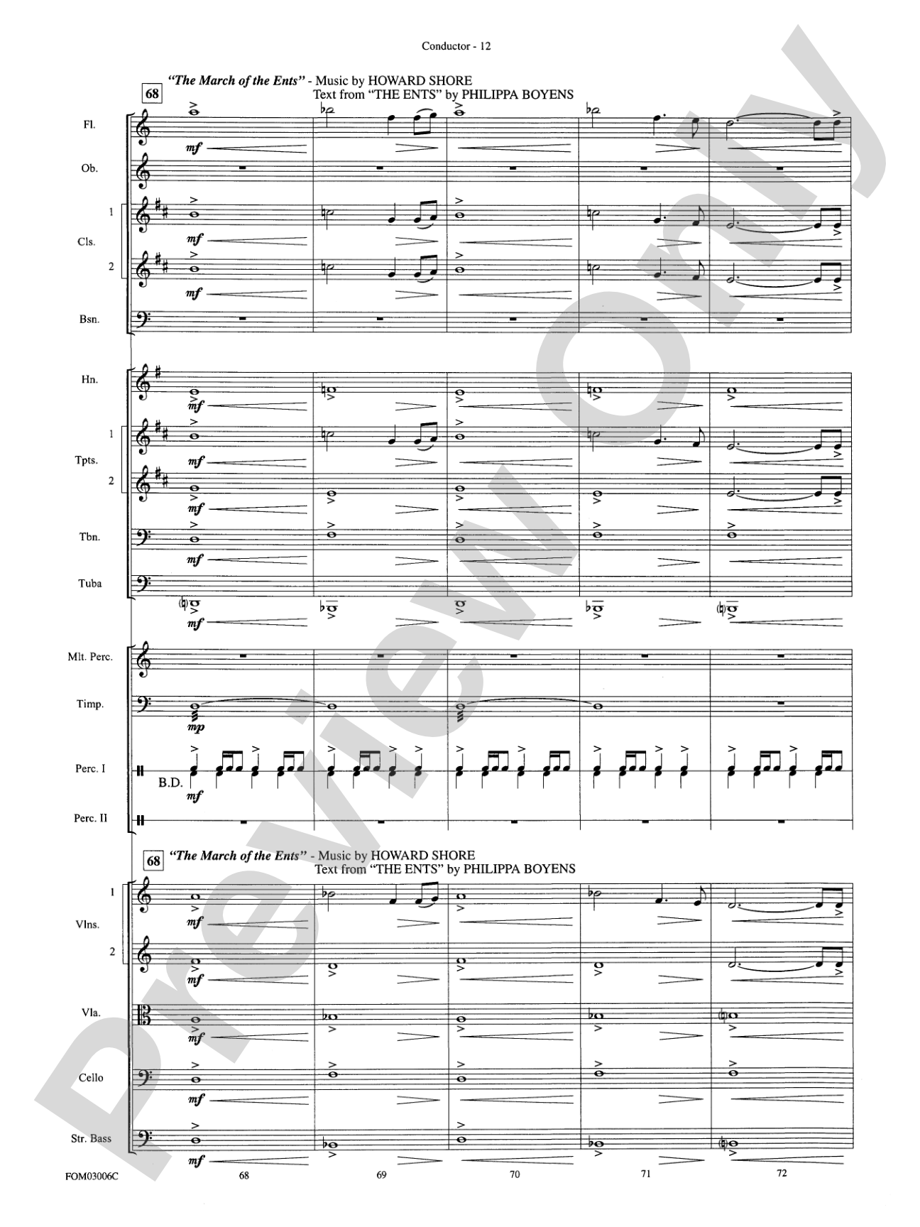 The Lord of the Rings: The Two Towers, Highlights from: Full Orchestra Conductor Score & Parts