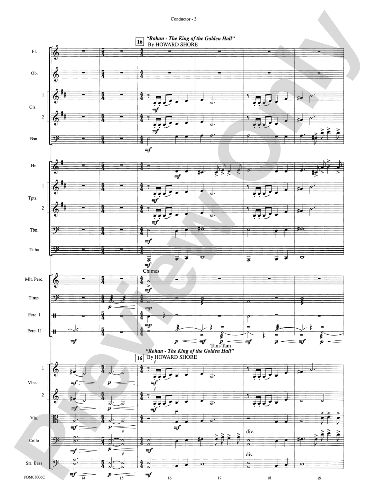 The Lord of the Rings: The Two Towers, Highlights from: Full Orchestra Conductor Score & Parts