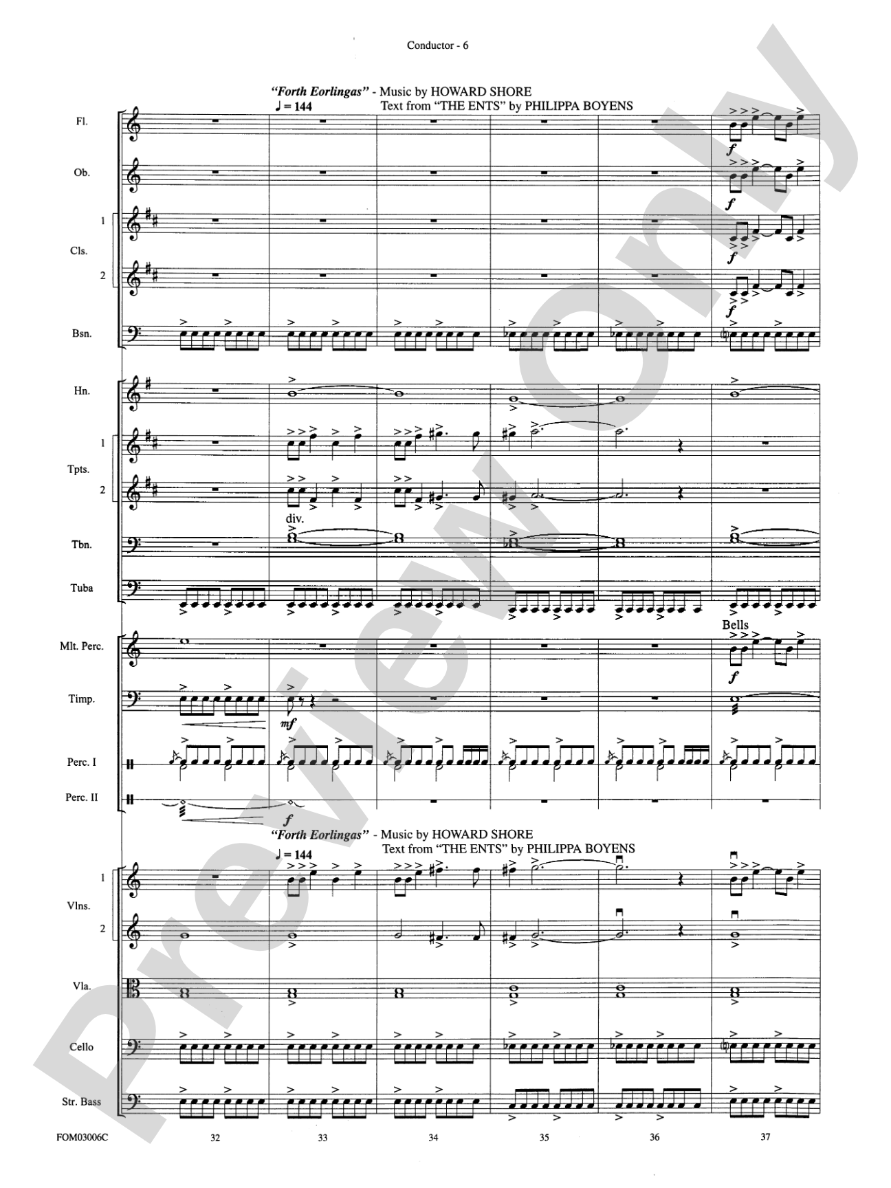 The Lord of the Rings: The Two Towers, Highlights from: Full Orchestra Conductor Score & Parts