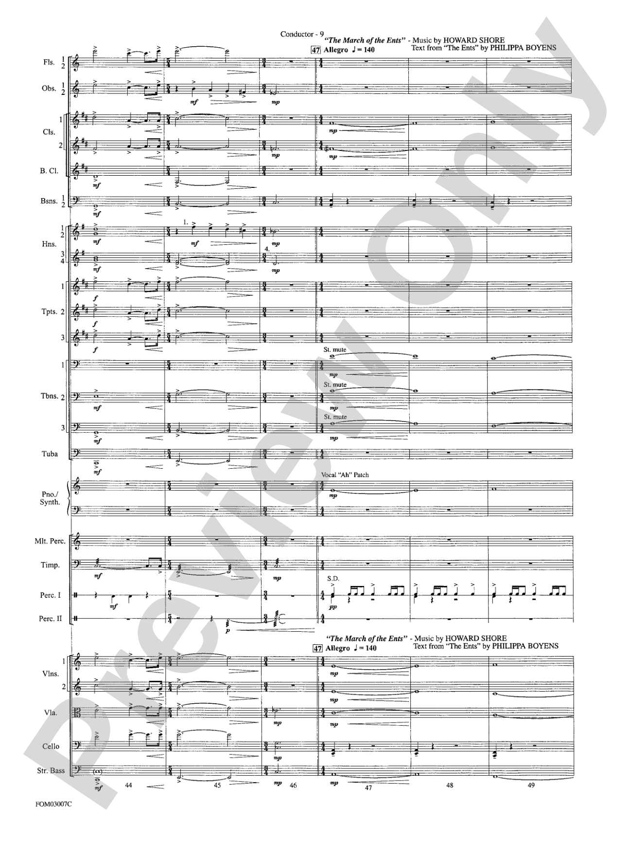 The Lord of the Rings: The Two Towers, Symphonic Suite from: Full Orchestra Conductor Score & Parts