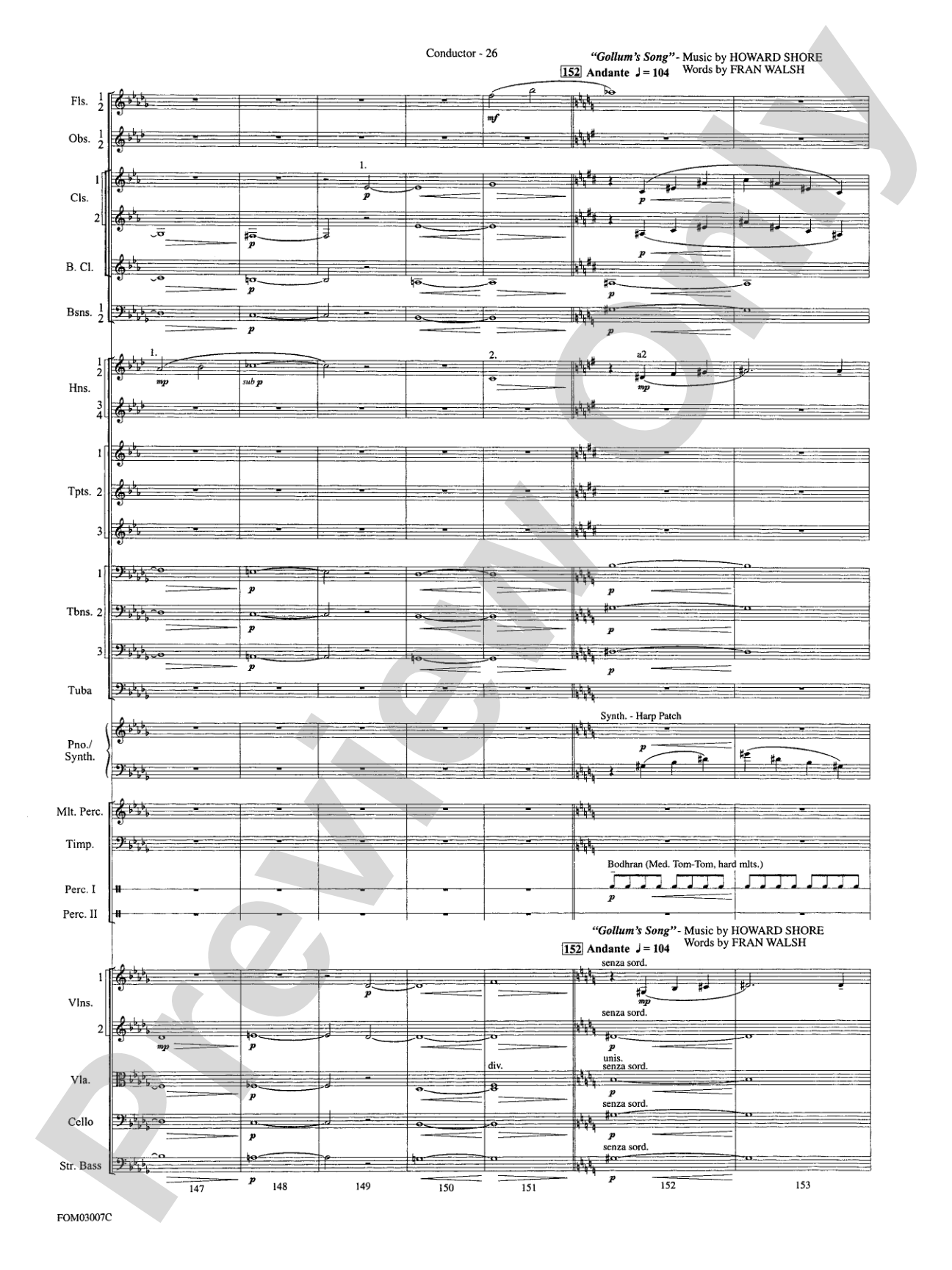 The Lord of the Rings: The Two Towers, Symphonic Suite from: Full Orchestra Conductor Score & Parts