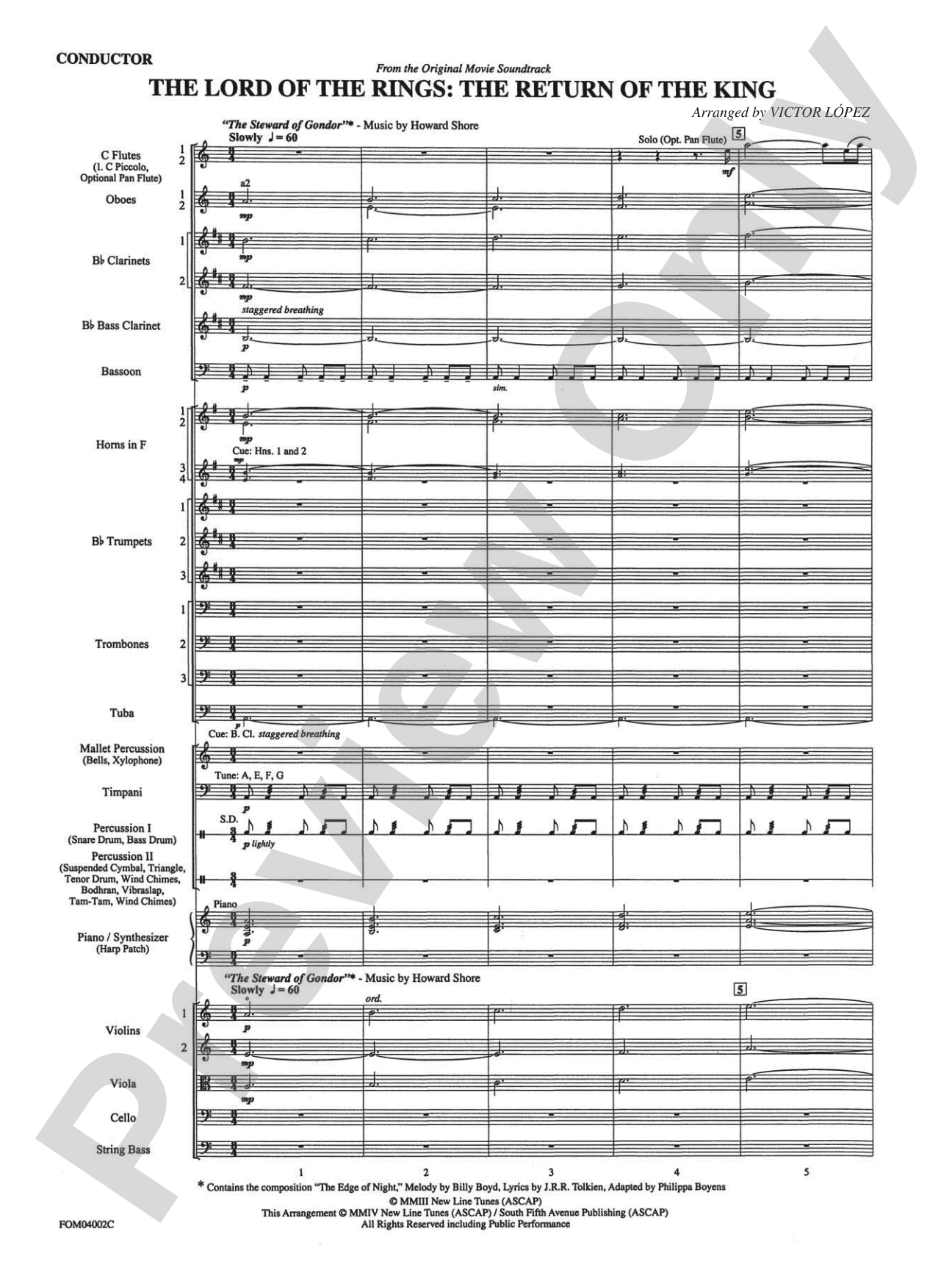 The Lord of the Rings: The Return of the King, Suite from: Full Orchestra Conductor Score & Parts