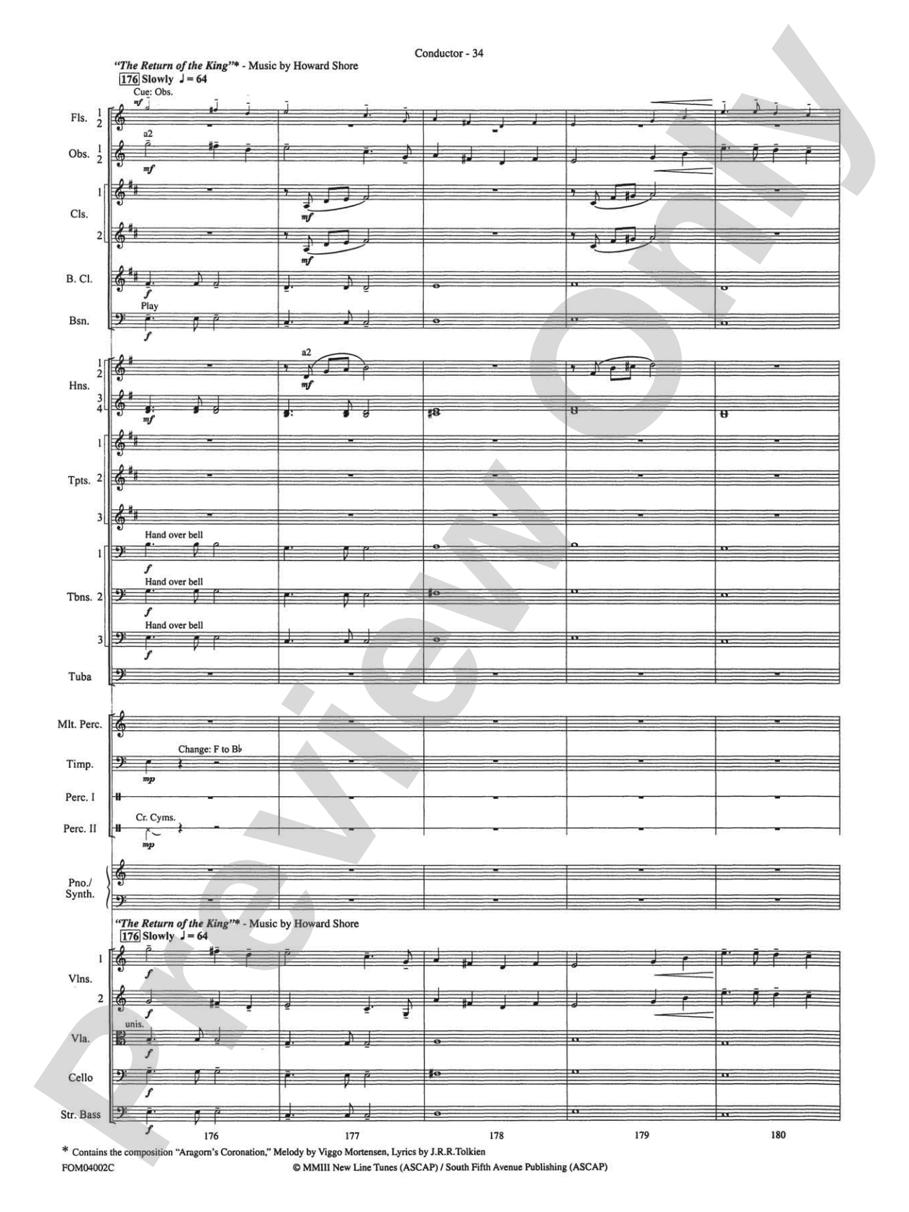 The Lord of the Rings: The Return of the King, Suite from: Full Orchestra Conductor Score & Parts