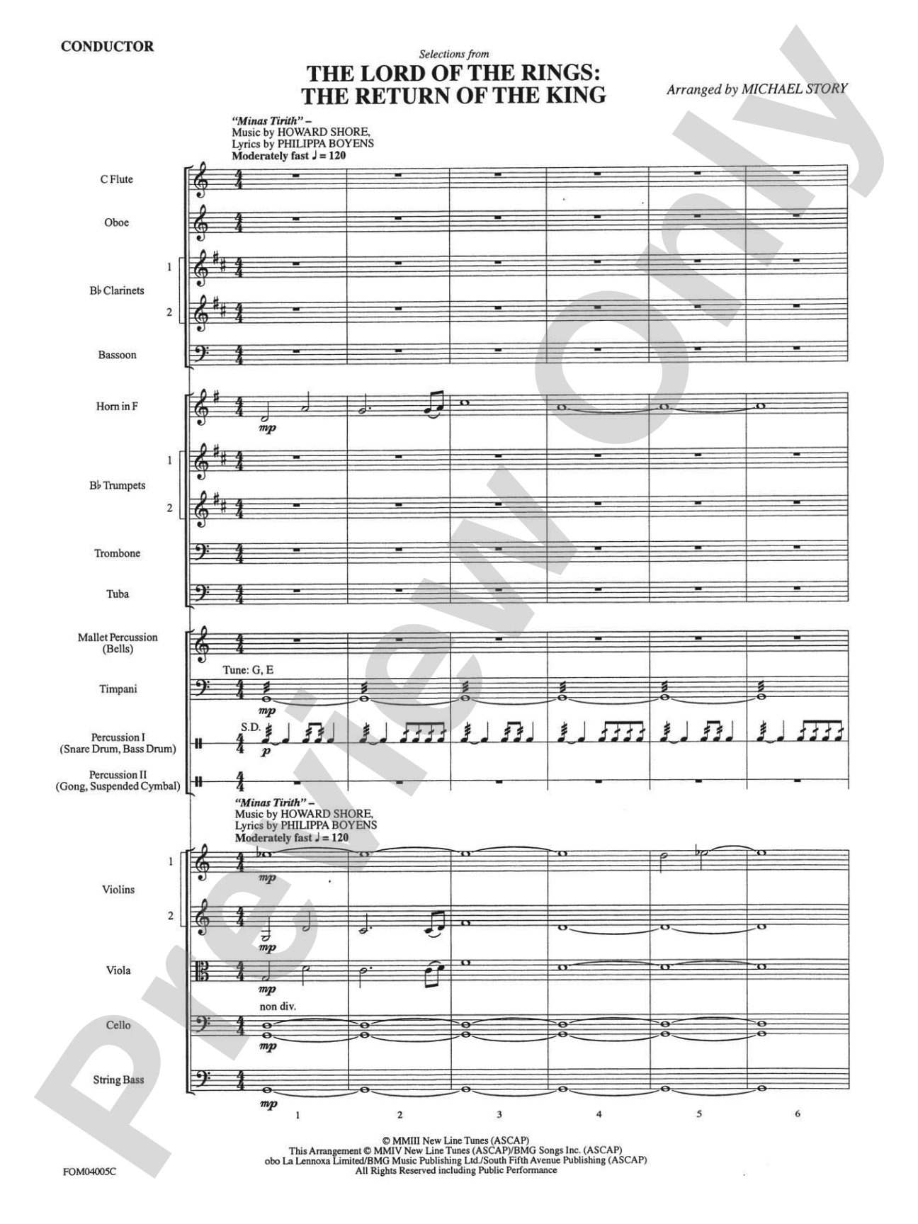 The Lord of the Rings: The Return of the King, Selections from: Full Orchestra Conductor Score & Parts