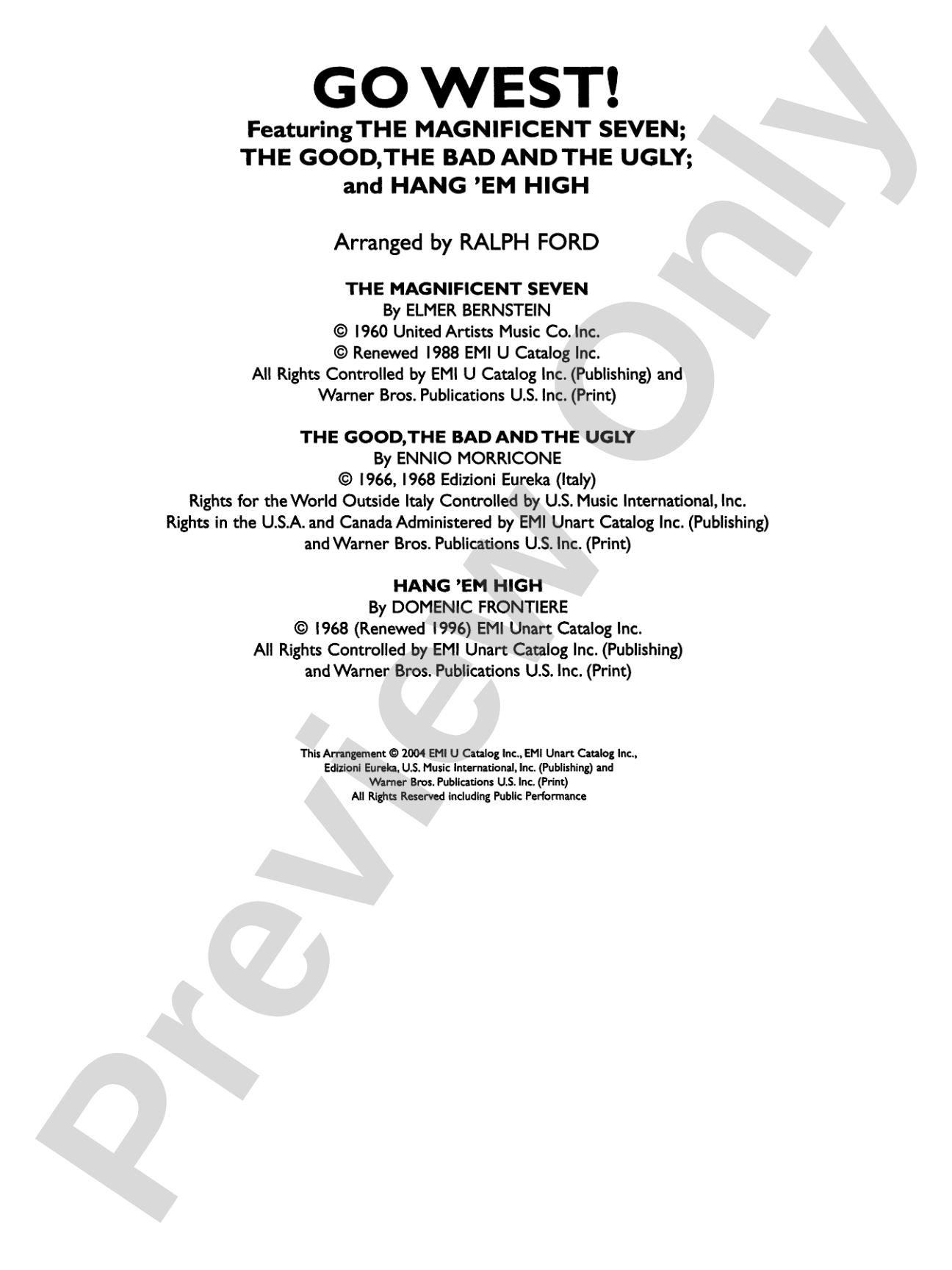 Go West! (Medley): Full Orchestra Conductor Score & Parts