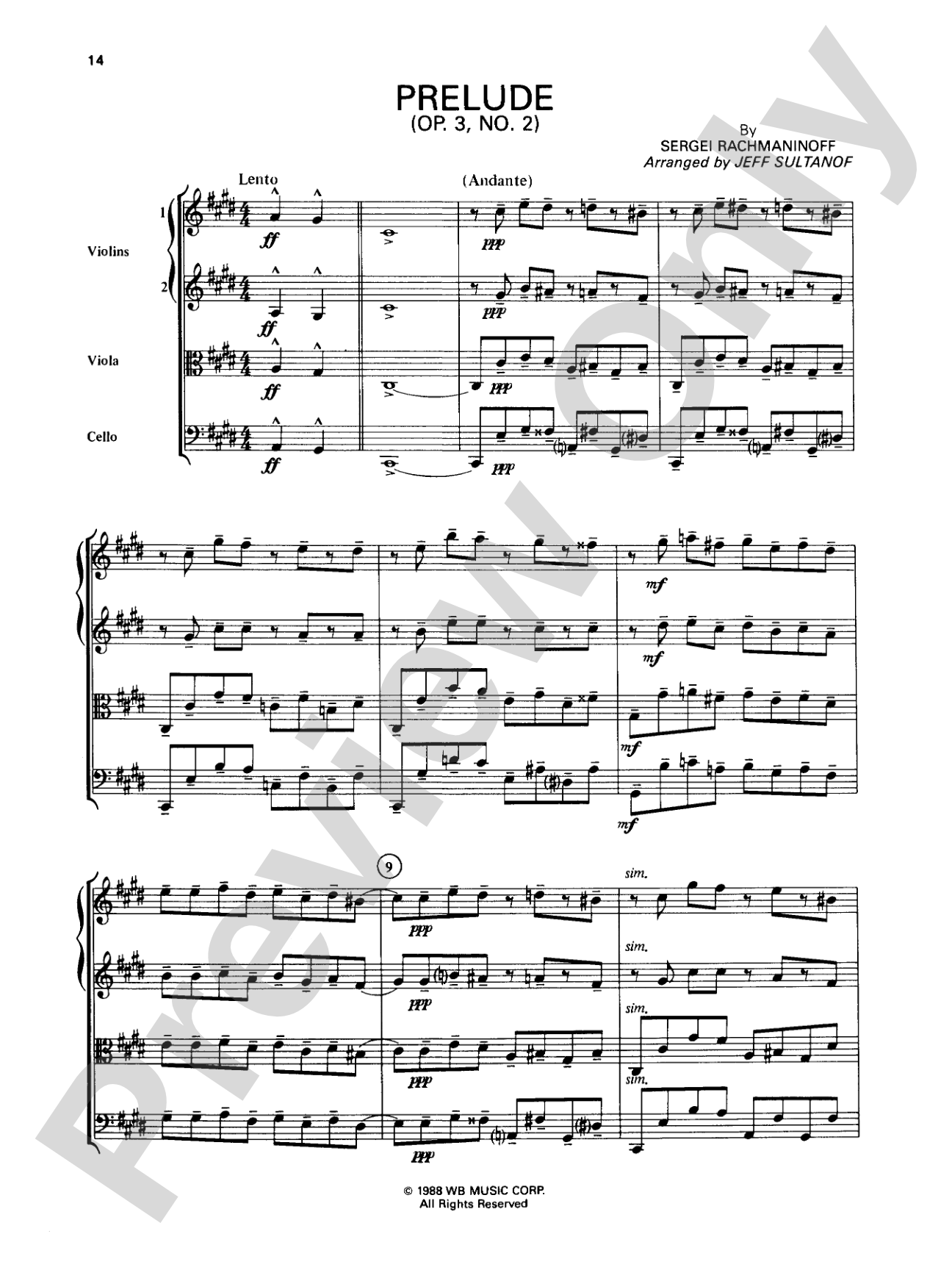 Great Classical Themes: String Quartet Full Score & Parts