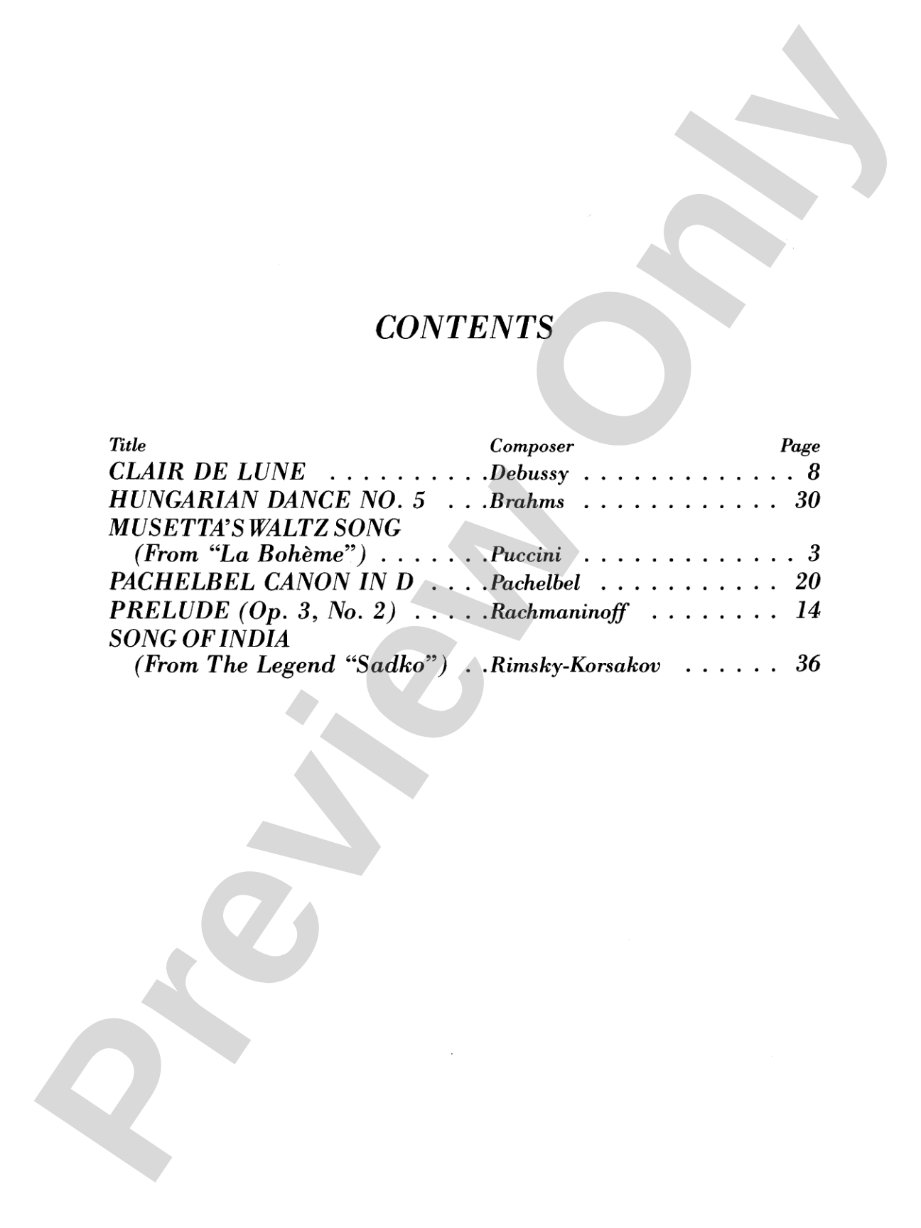 Great Classical Themes: String Quartet Full Score & Parts