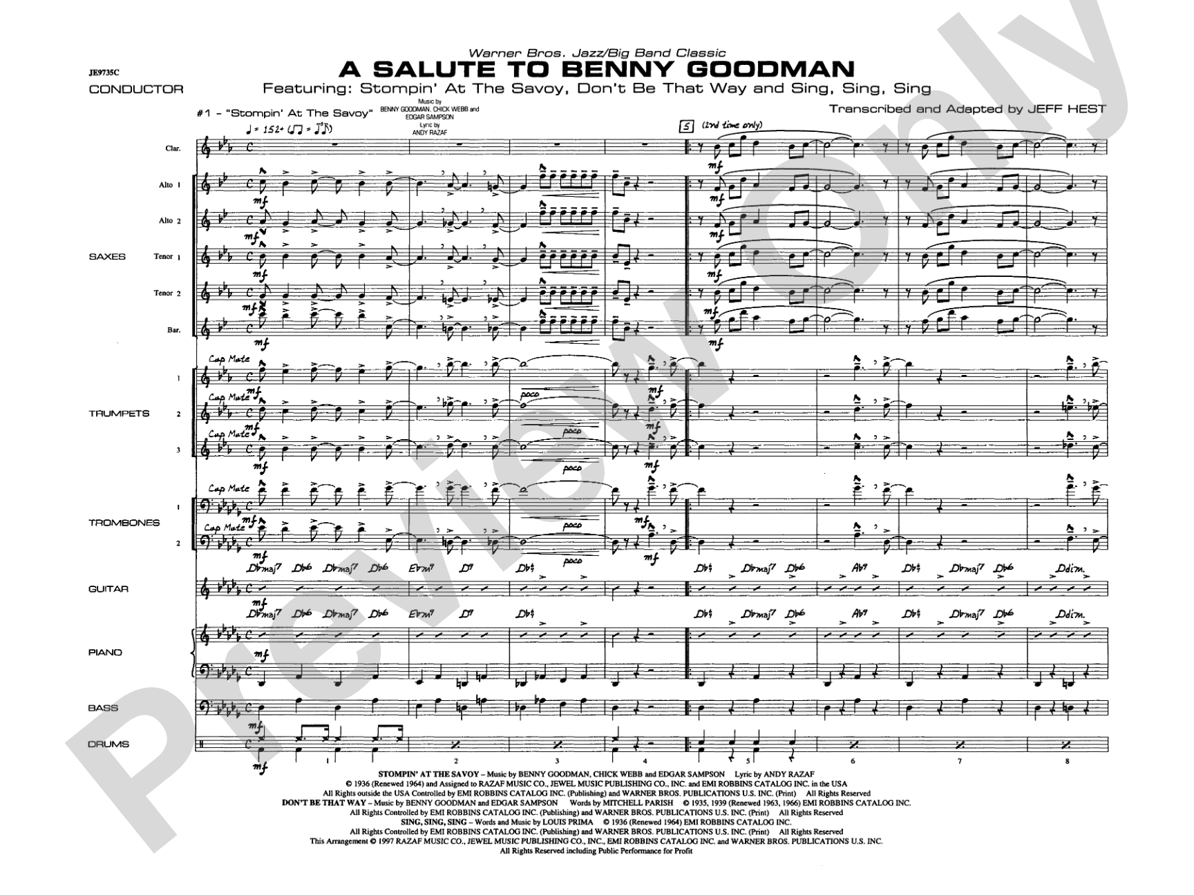 A Salute to Benny Goodman: Jazz Ensemble Conductor Score & Parts