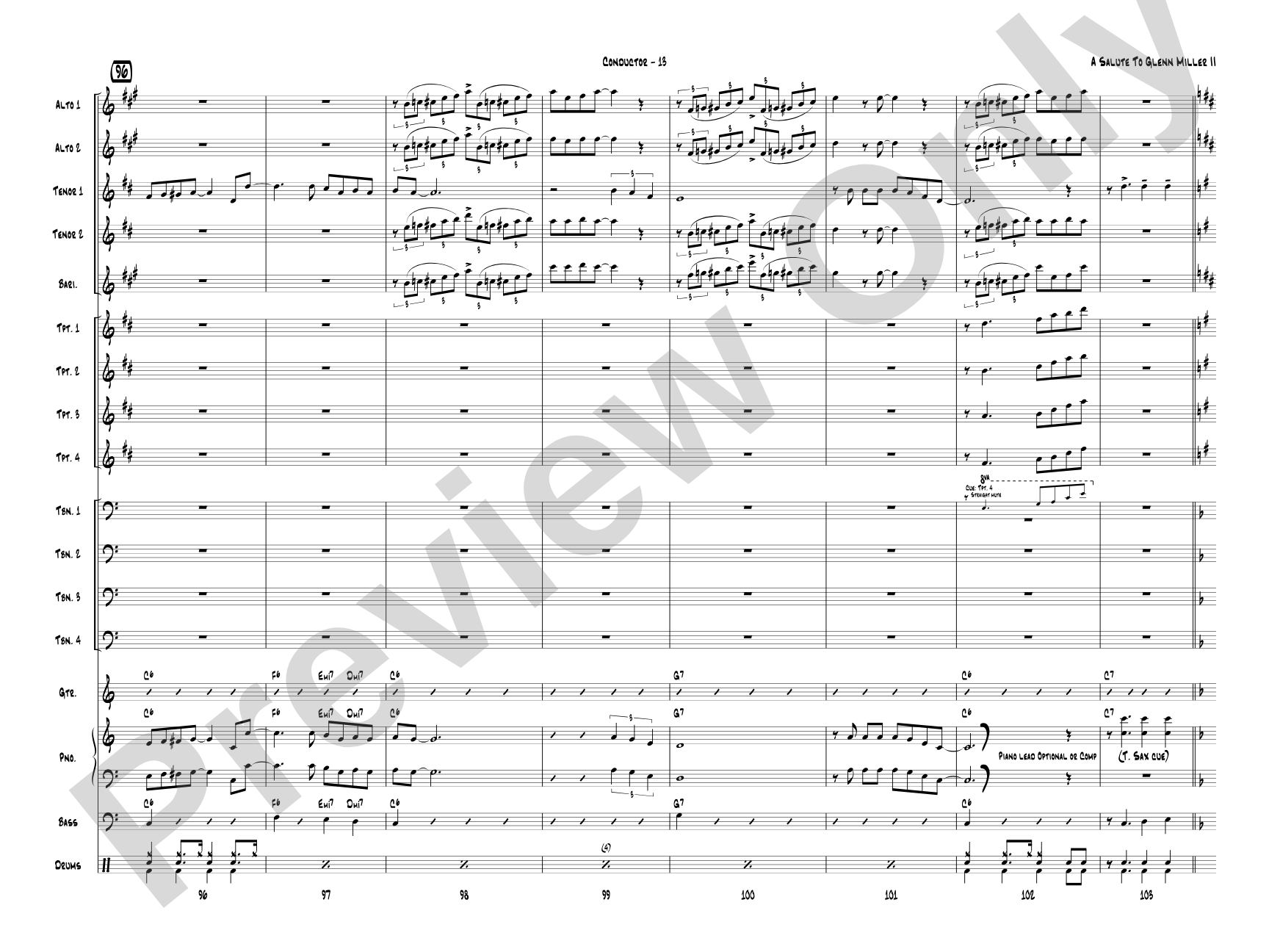 A Salute to Glenn Miller II: Jazz Ensemble Conductor Score & Parts