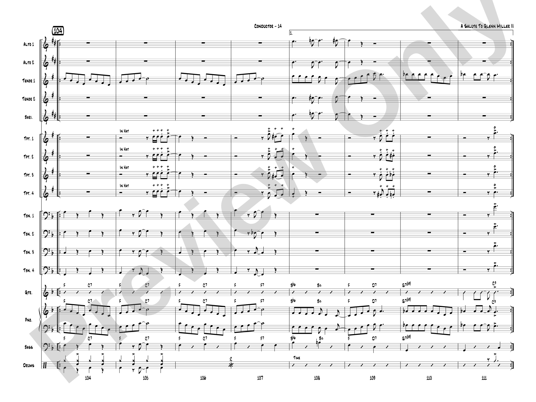 A Salute to Glenn Miller II: Jazz Ensemble Conductor Score & Parts