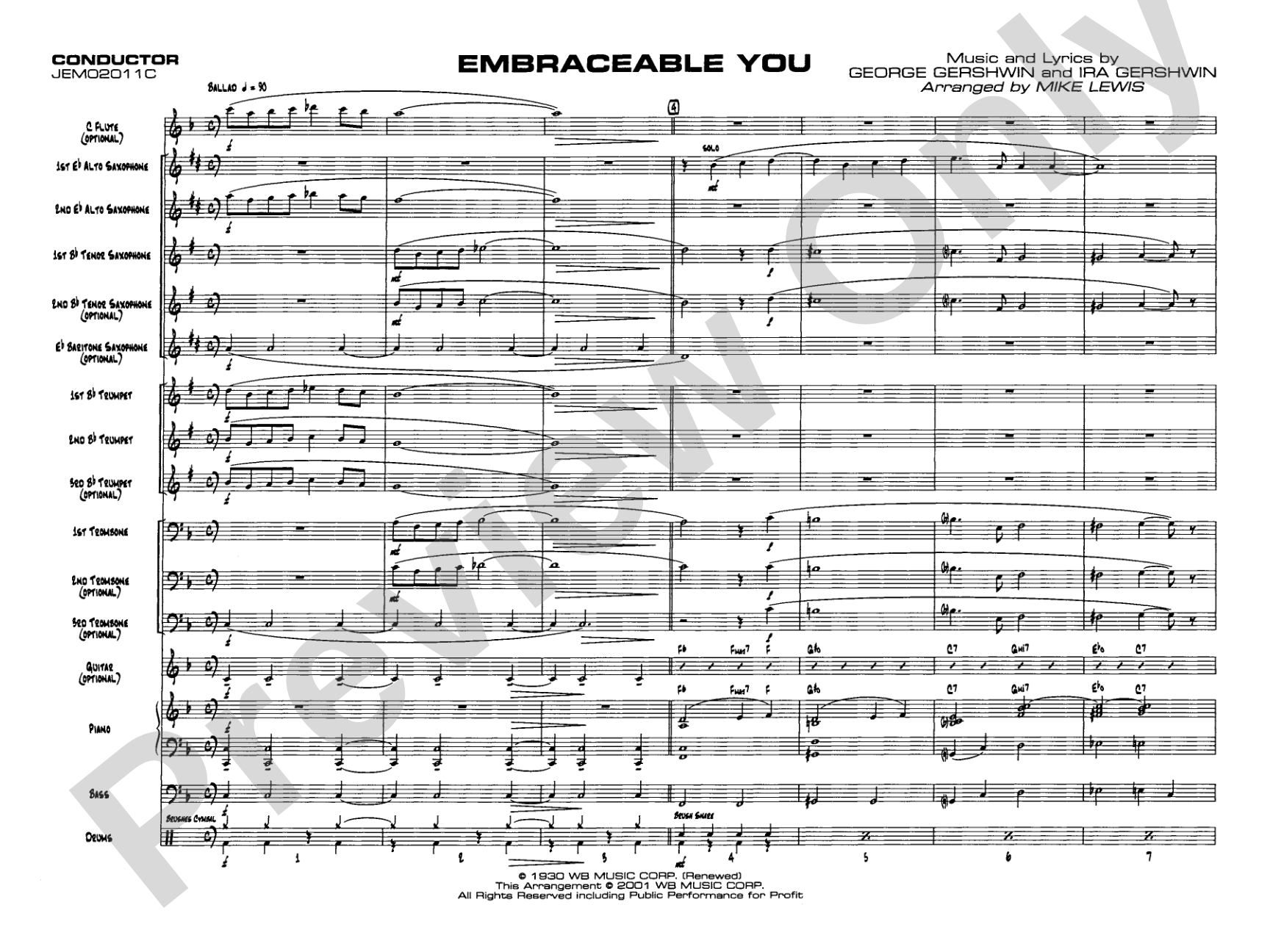 Embraceable You: Jazz Ensemble Conductor Score & Parts
