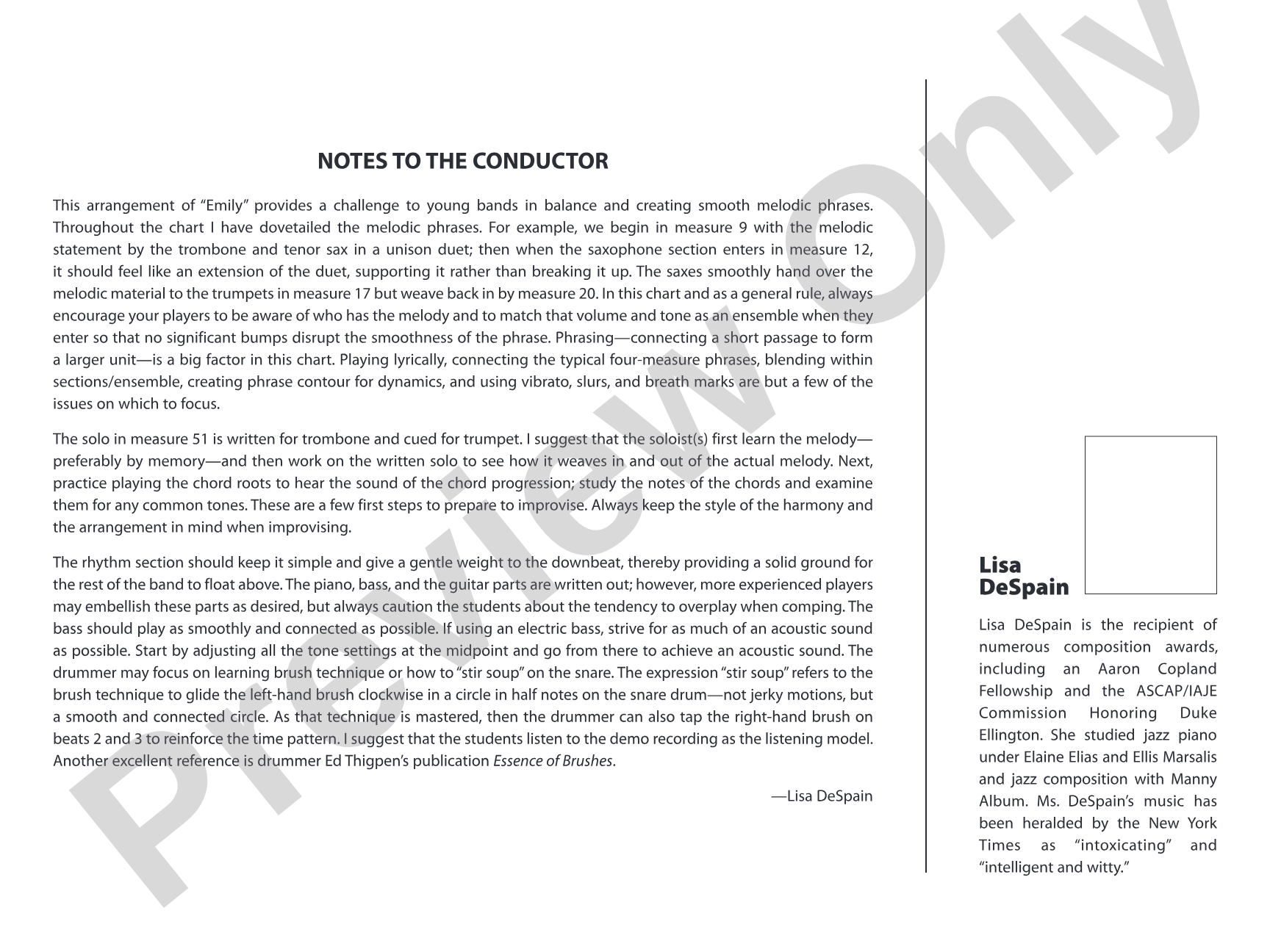 Emily: Jazz Ensemble Conductor Score & Parts