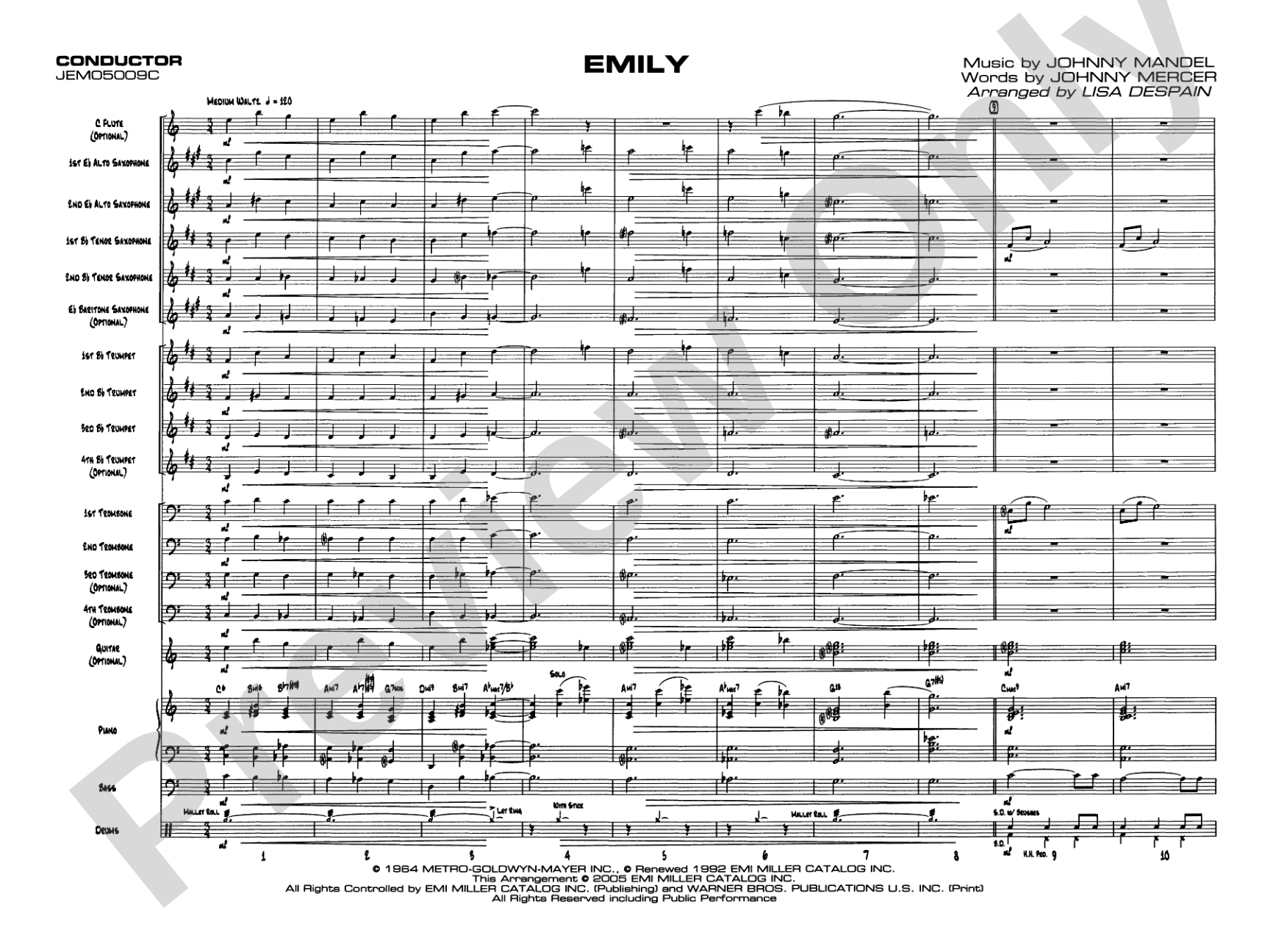 Emily: Jazz Ensemble Conductor Score & Parts