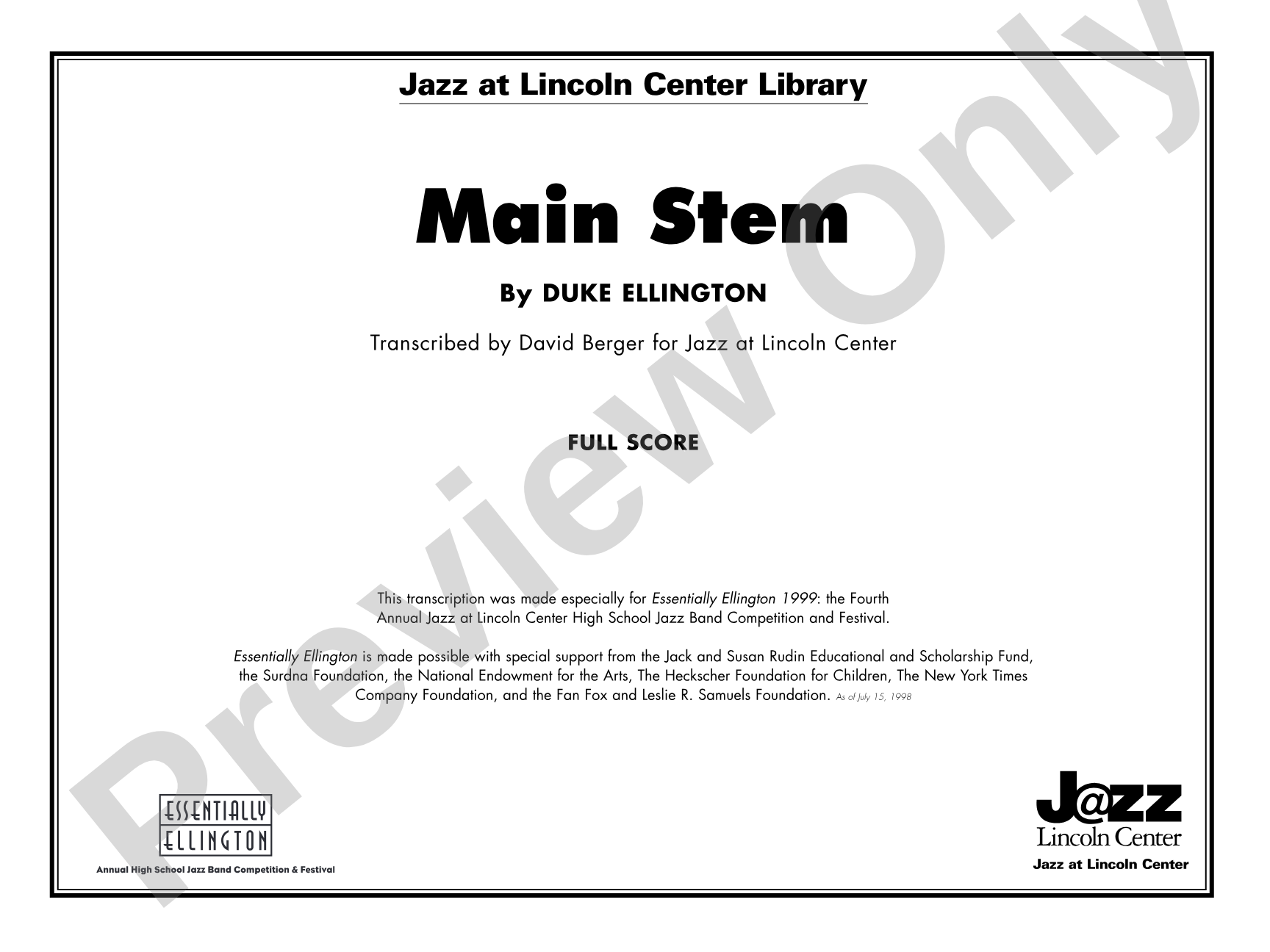 Main Stem: Jazz Ensemble Conductor Score & Parts